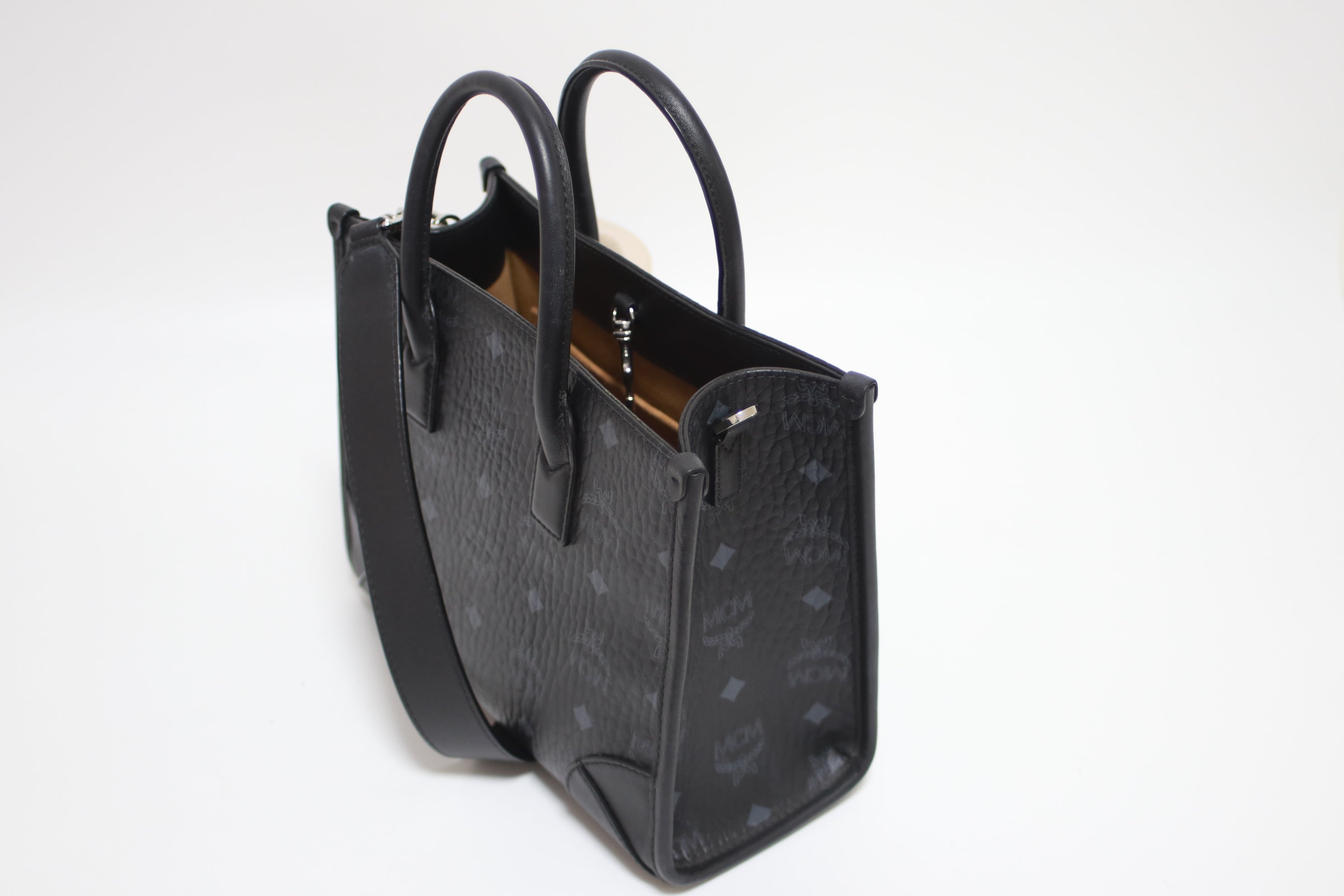 MCM Embossed Munchen Shoulder Tote Bag Used
