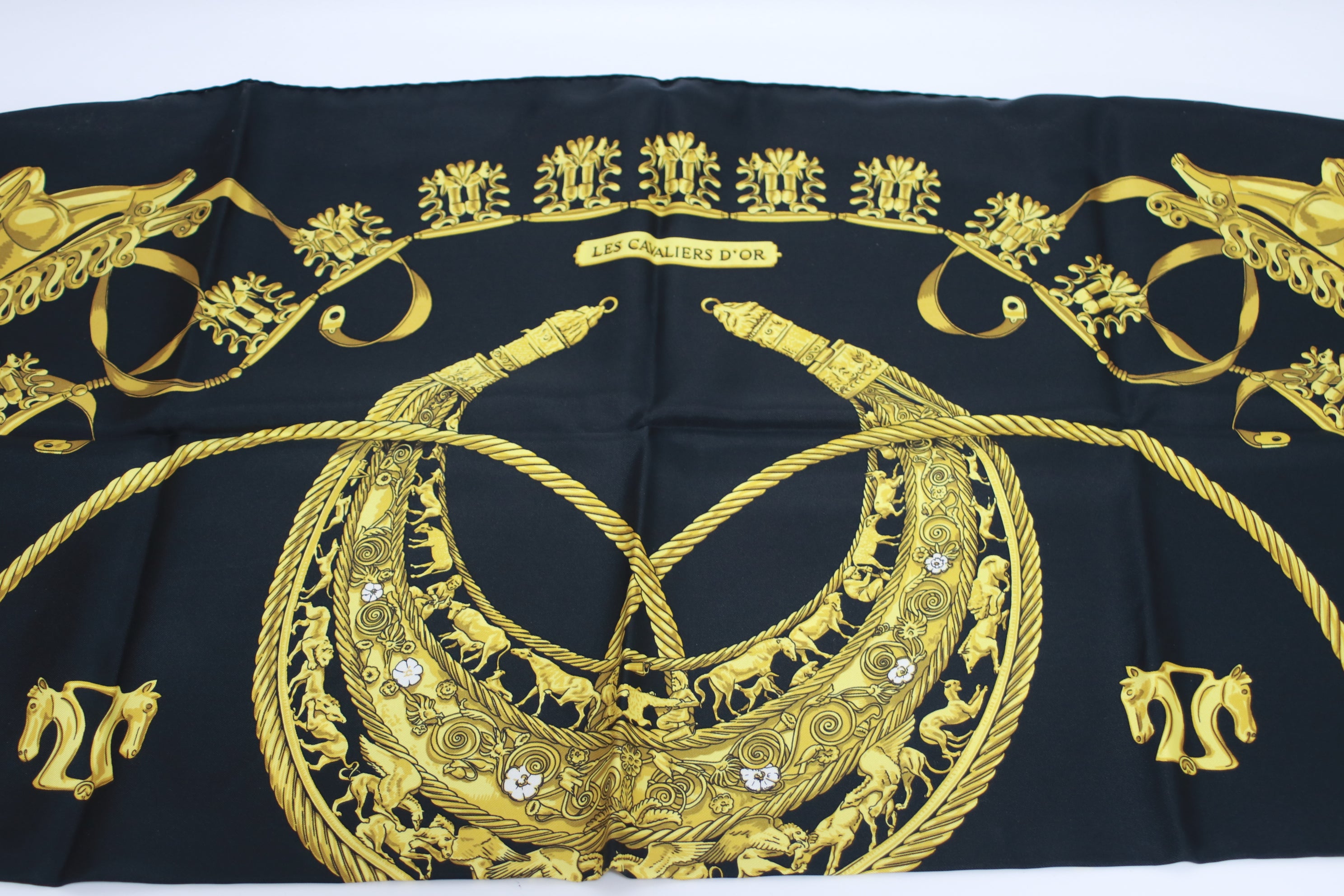 Hermes Scarf Black and Gold Used