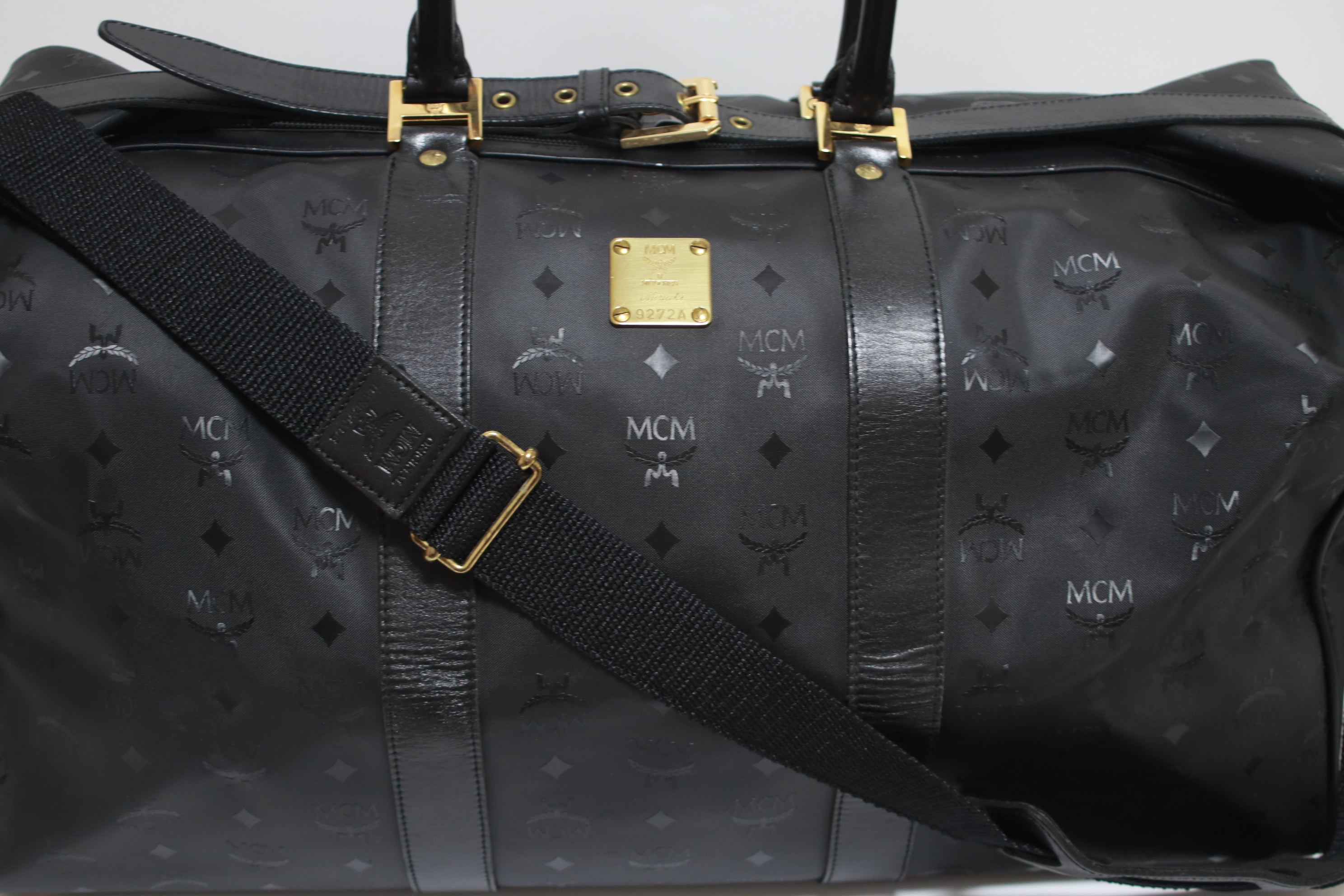 MCM Visetos Duffle Travel Bag Black Used