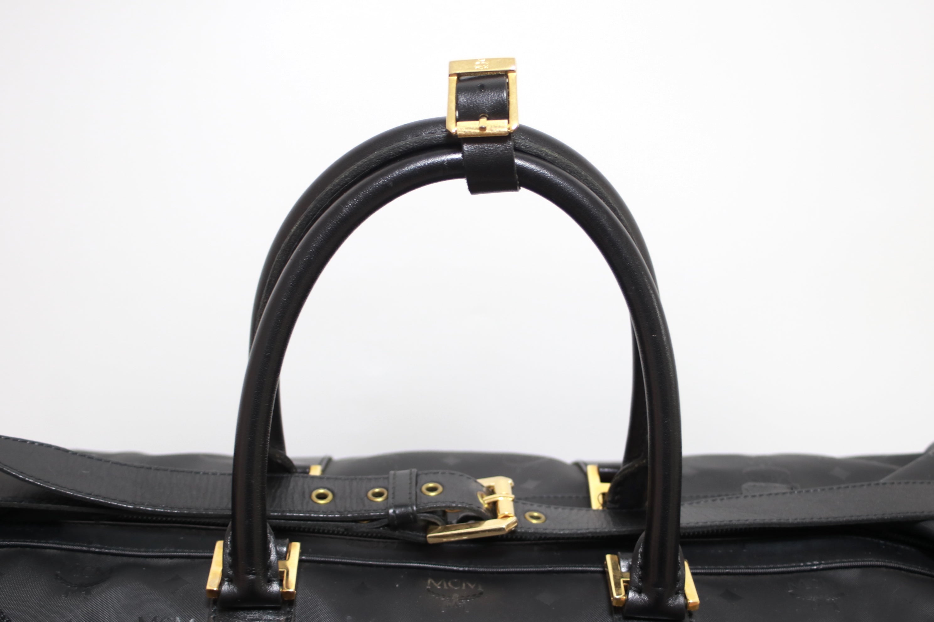MCM Visetos Duffle Travel Bag Black Used