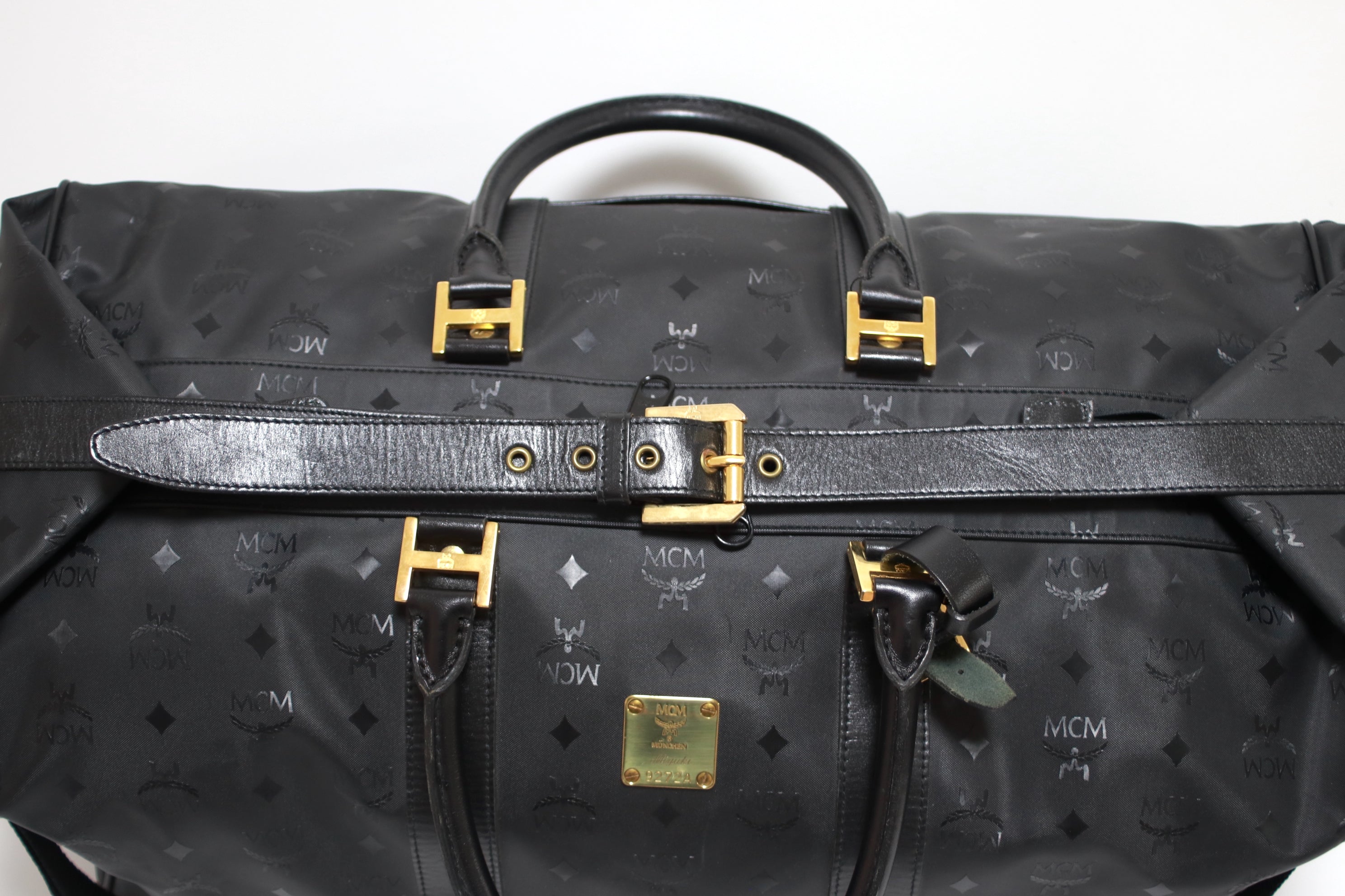 MCM Visetos Duffle Travel Bag Black Used