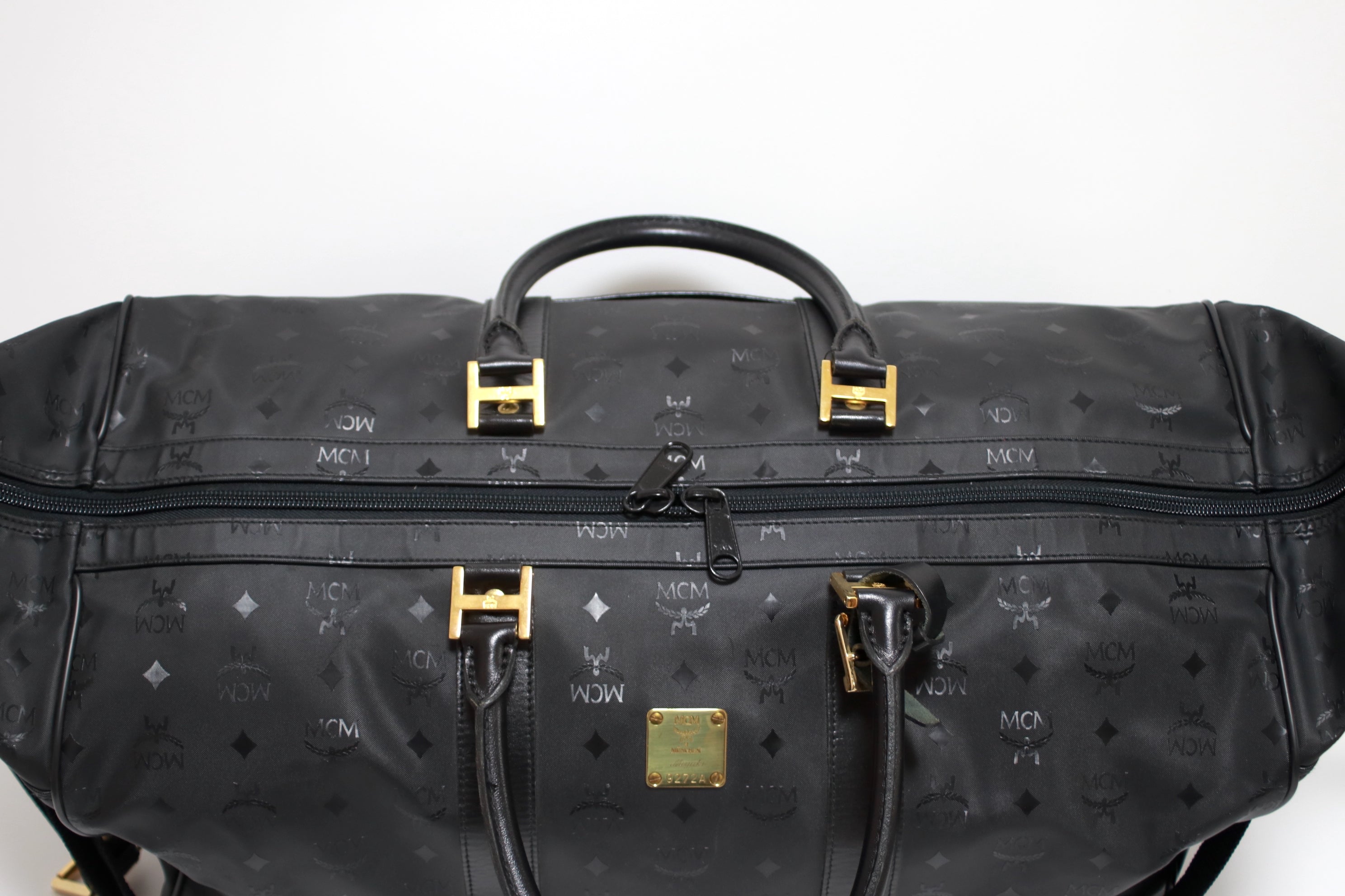 MCM Visetos Duffle Travel Bag Black Used