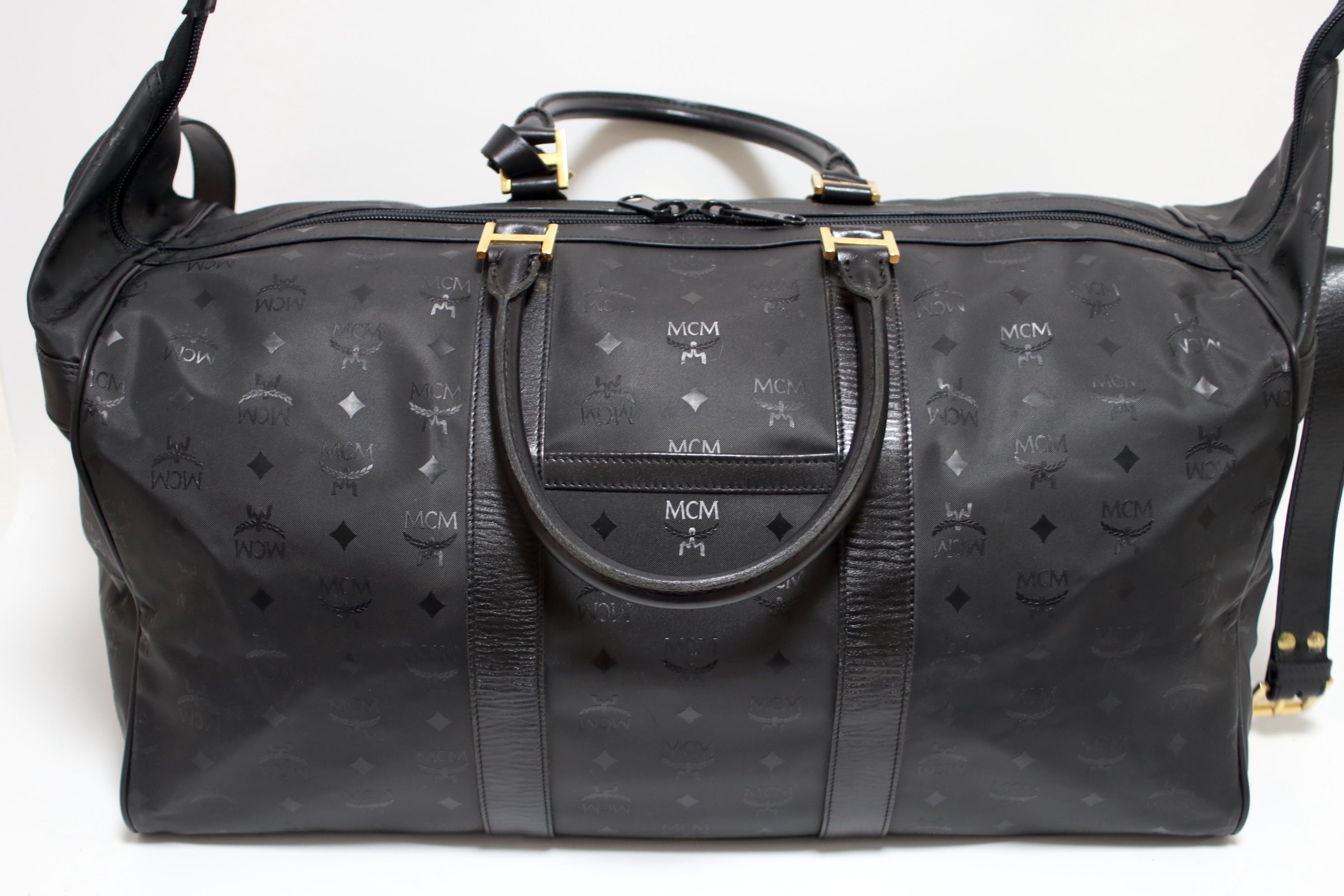 MCM Visetos Duffle Travel Bag Black Used
