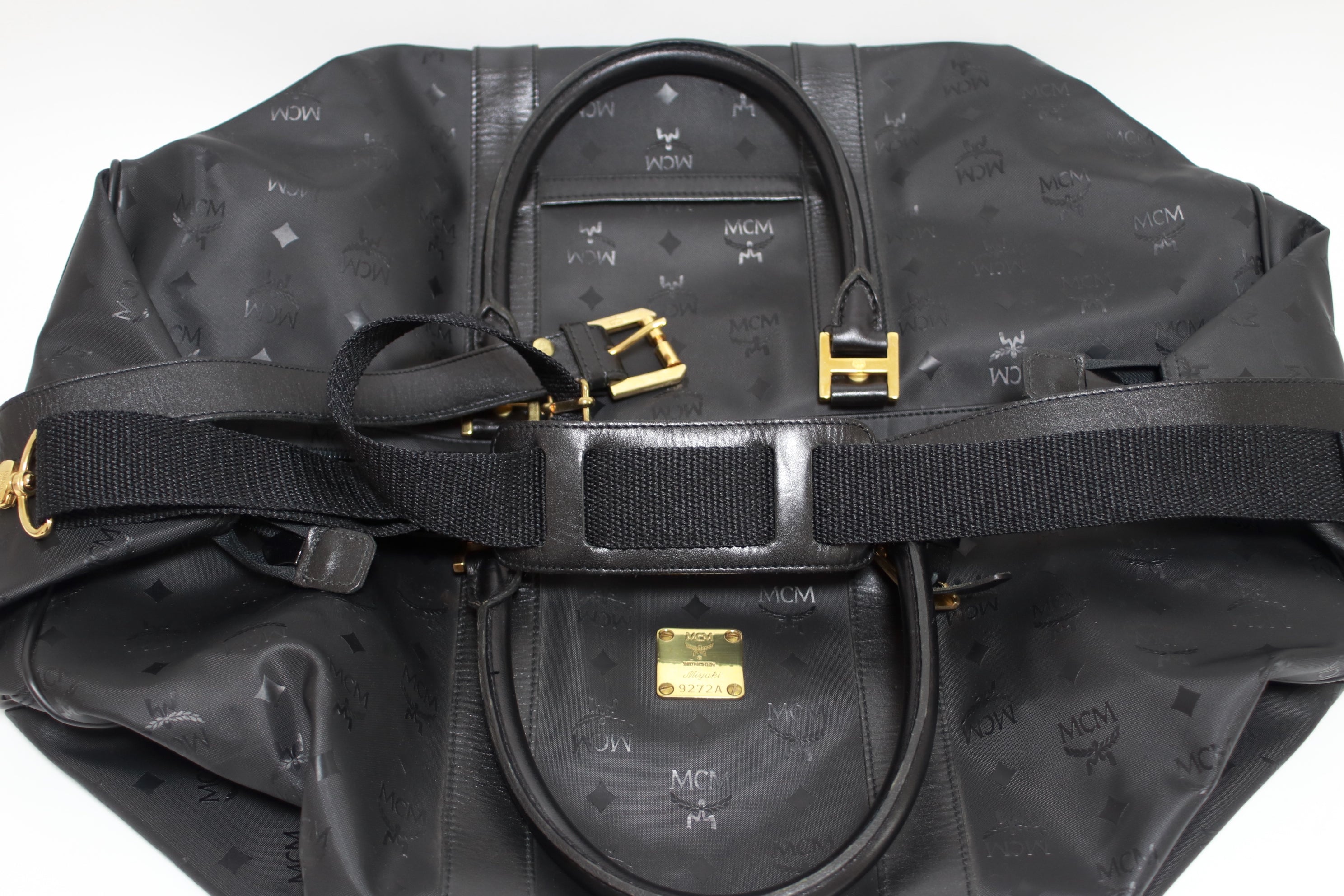 MCM Visetos Duffle Travel Bag Black Used