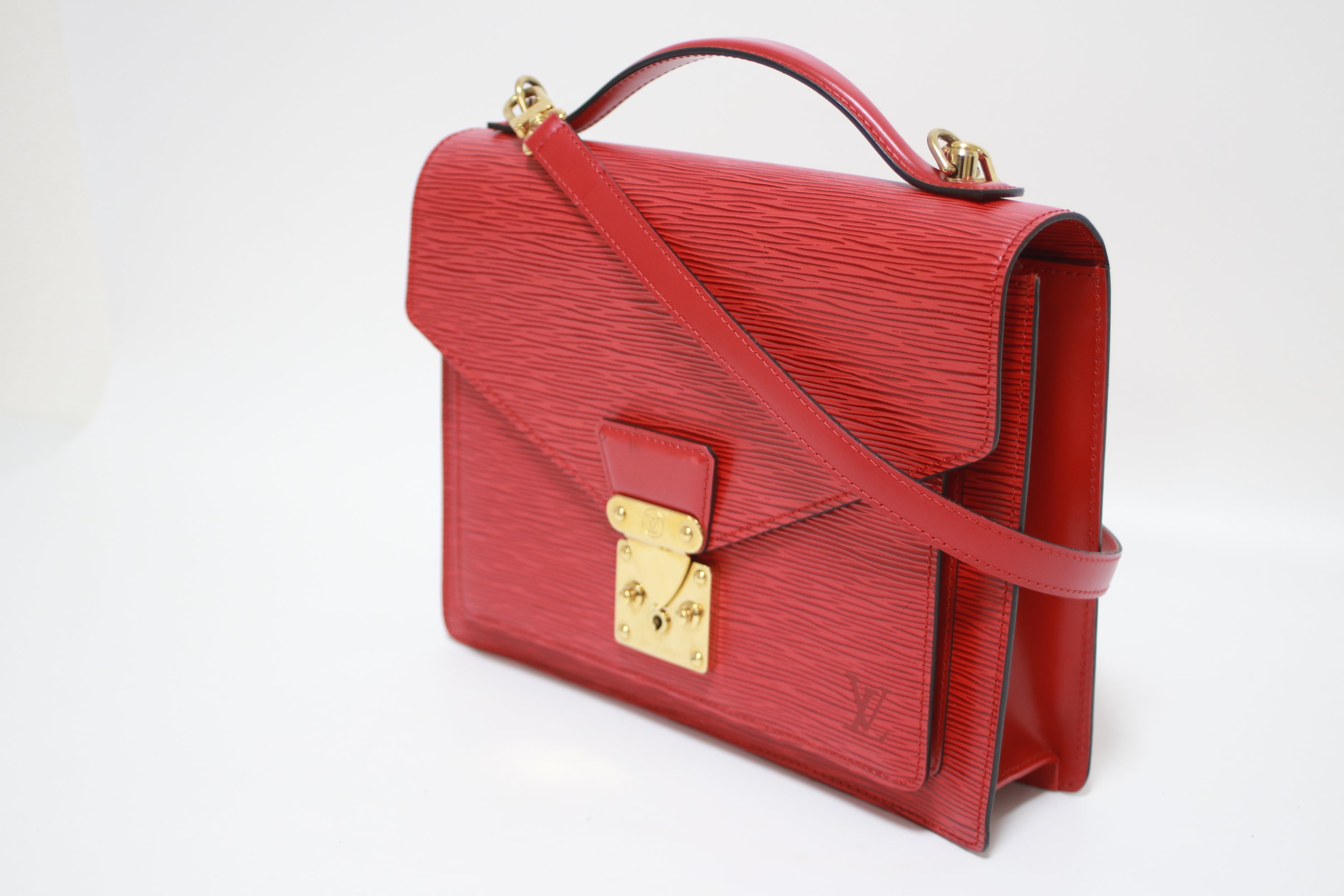 Louis Vuitton Monceau 28 Epi Red Two-Way Handbag Used