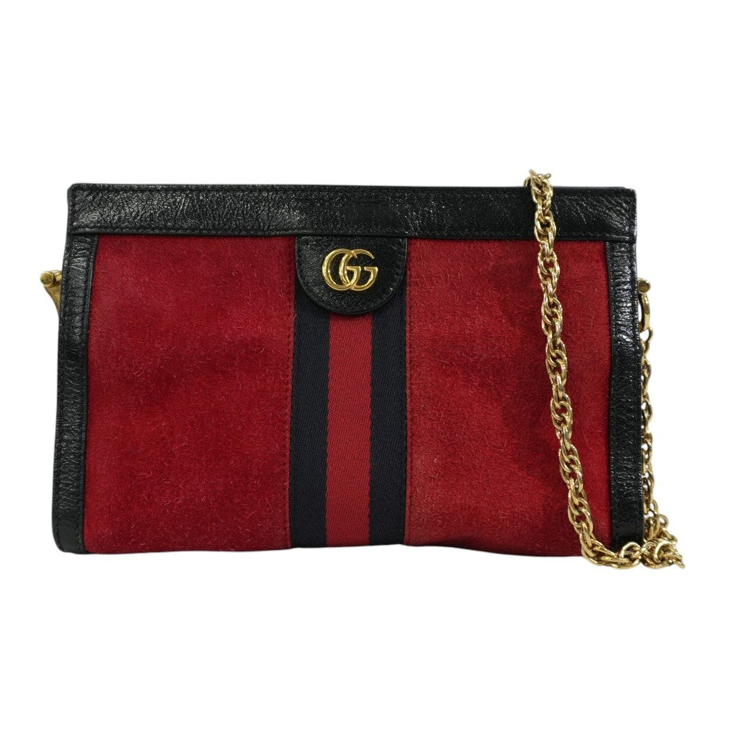 Pre-owned Gucci Suede Leather Chain Shoulder Bag Red