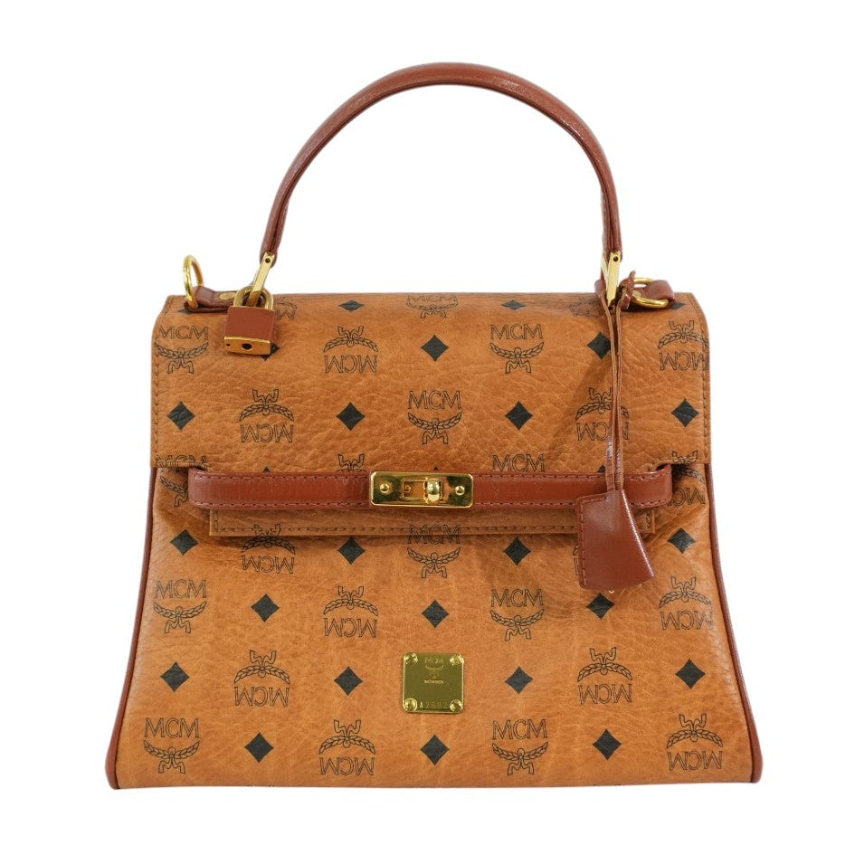 Pre-owned MCM Visetos Top Handle Handbag Cognac
