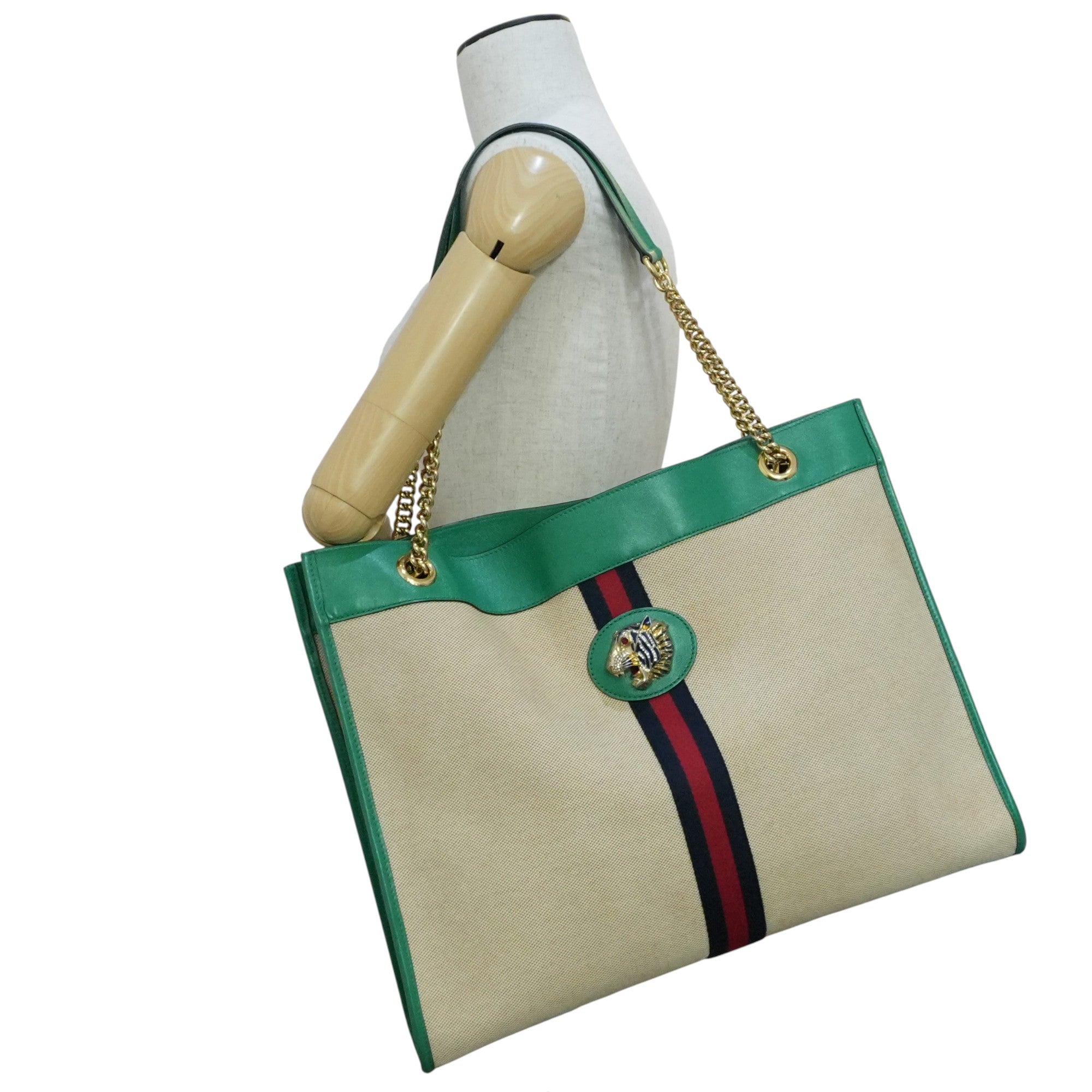 Pre-owned Gucci Rajah Tote Bag Ivory and Green