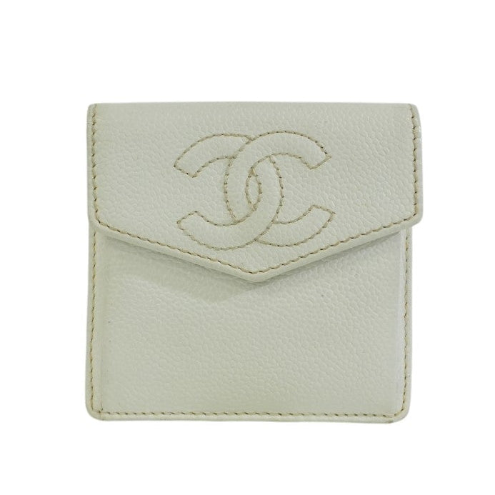 Pre-owned Chanel Caviar Skin Card Case White