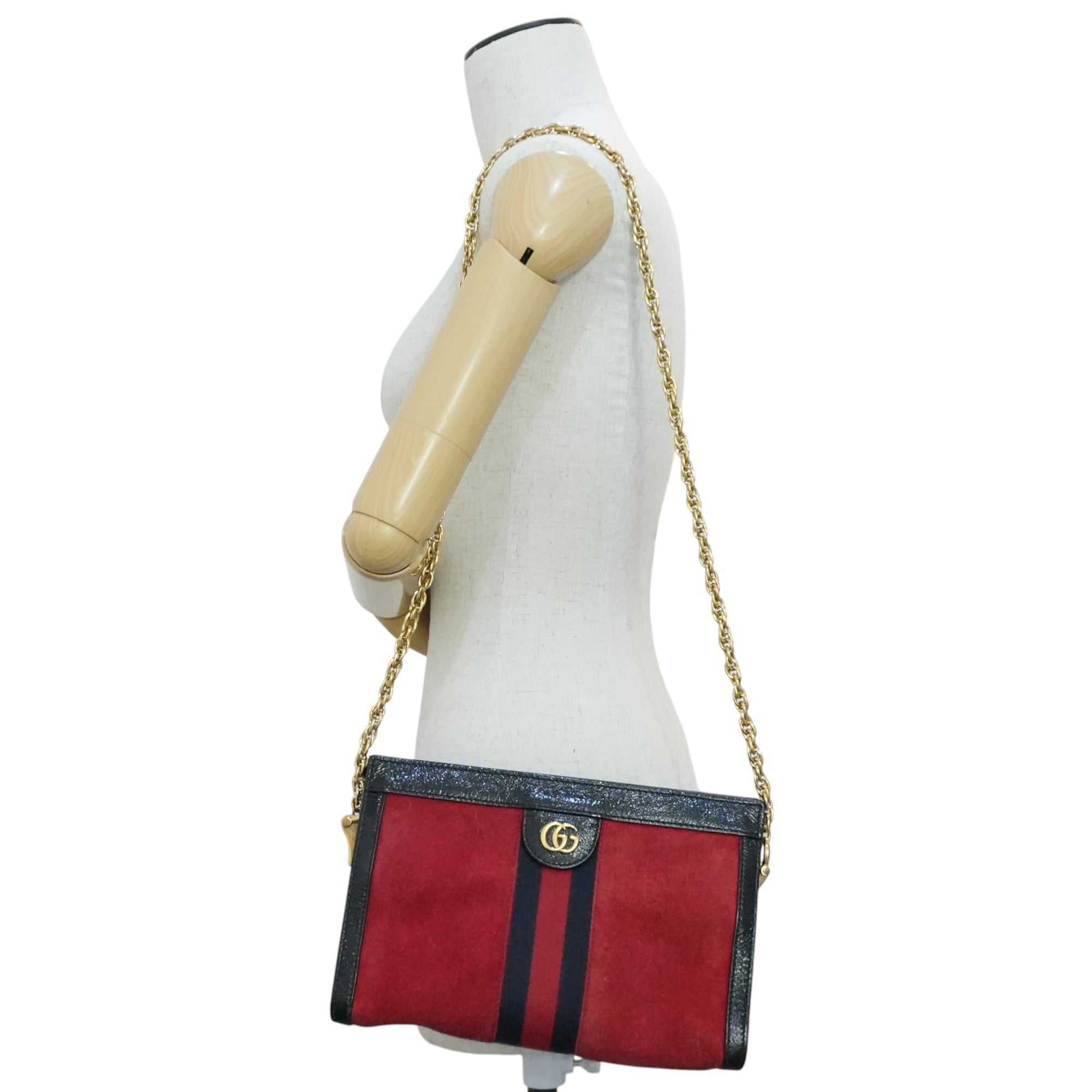 Pre-owned Gucci Suede Leather Chain Shoulder Bag Red