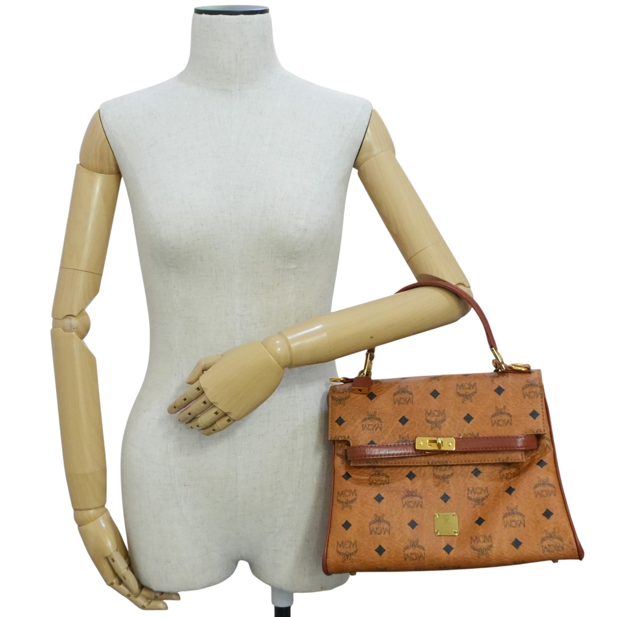 Pre-owned MCM Visetos Top Handle Handbag Cognac