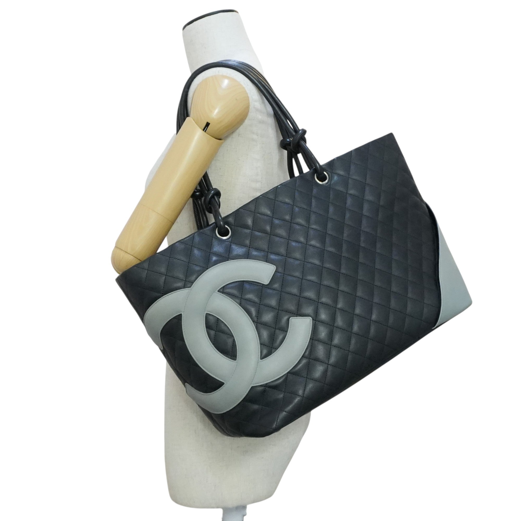 Pre-owned Chanel Cambon Tote Bag Black and Gray