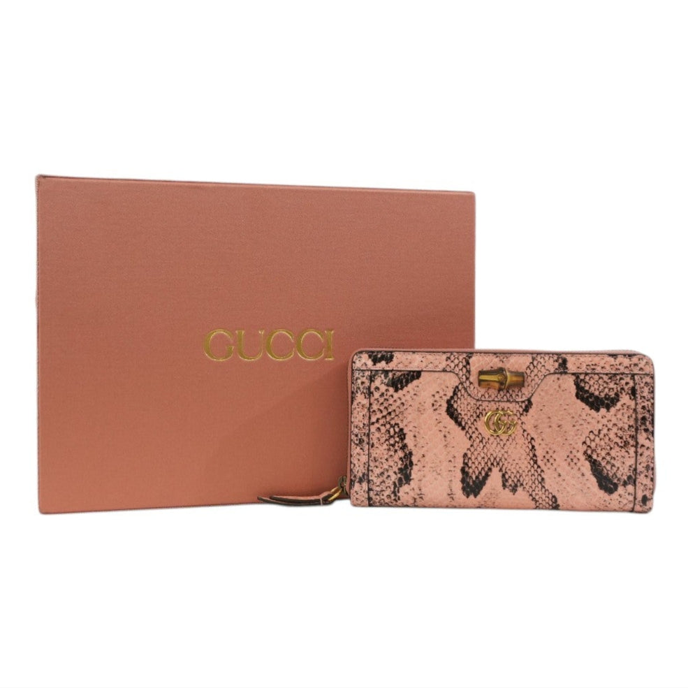 Gucci Snakeskin Leather Zippy Wallet Pink Used
