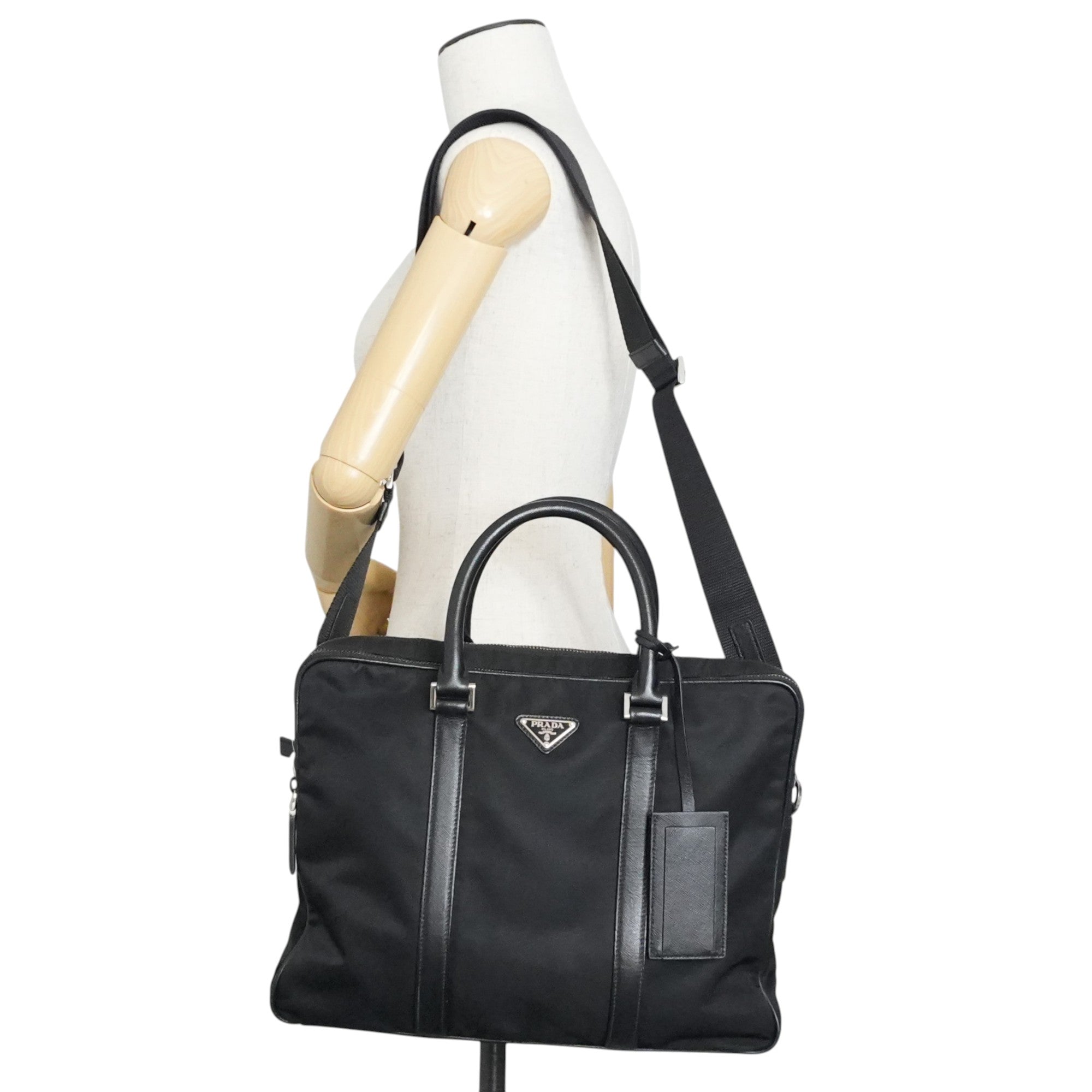 Pre-owned Prada Nylon Two Way Laptop Shoulder Bag Black Used