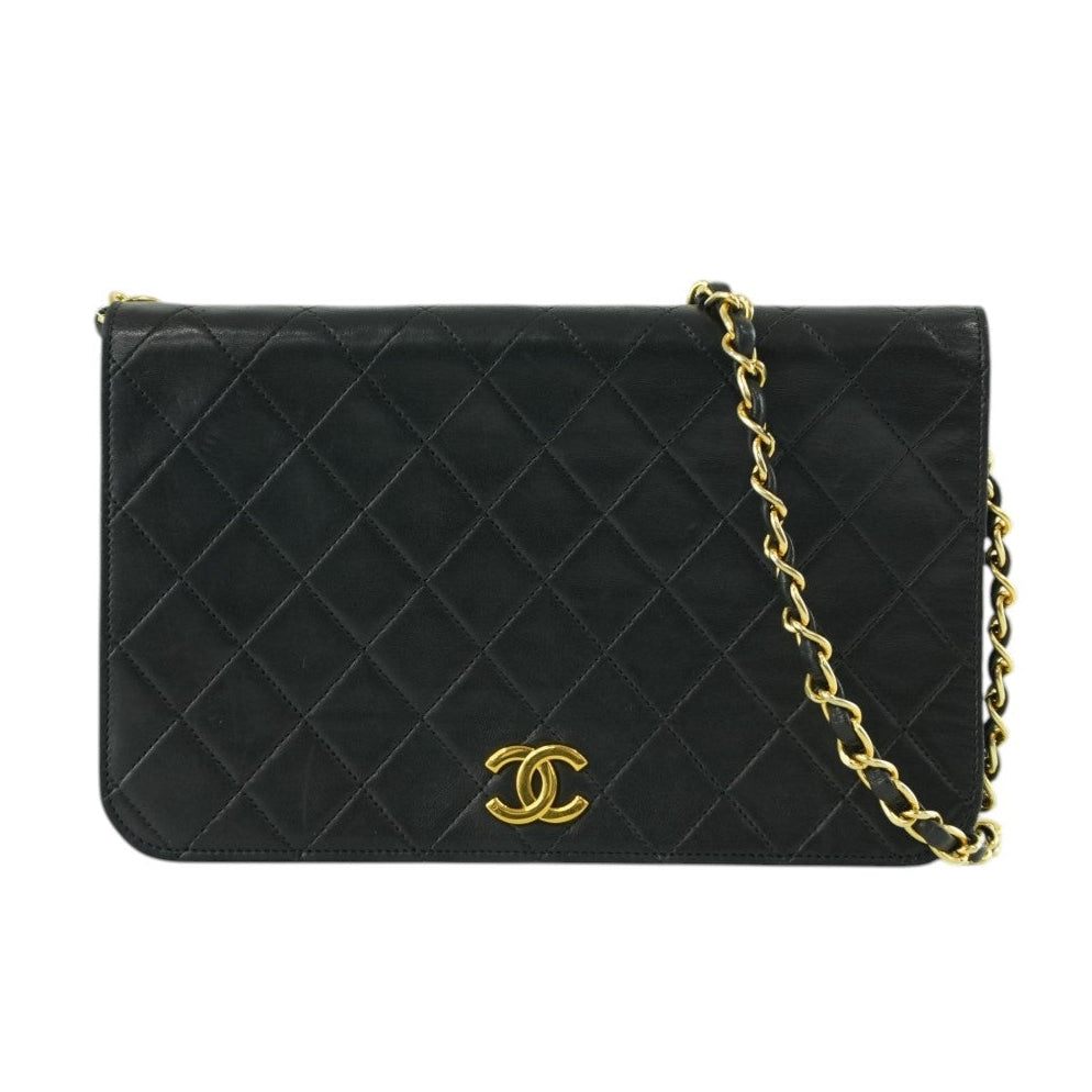 Chanel Lambskin Leather Chain Shoulder Bag Black Used