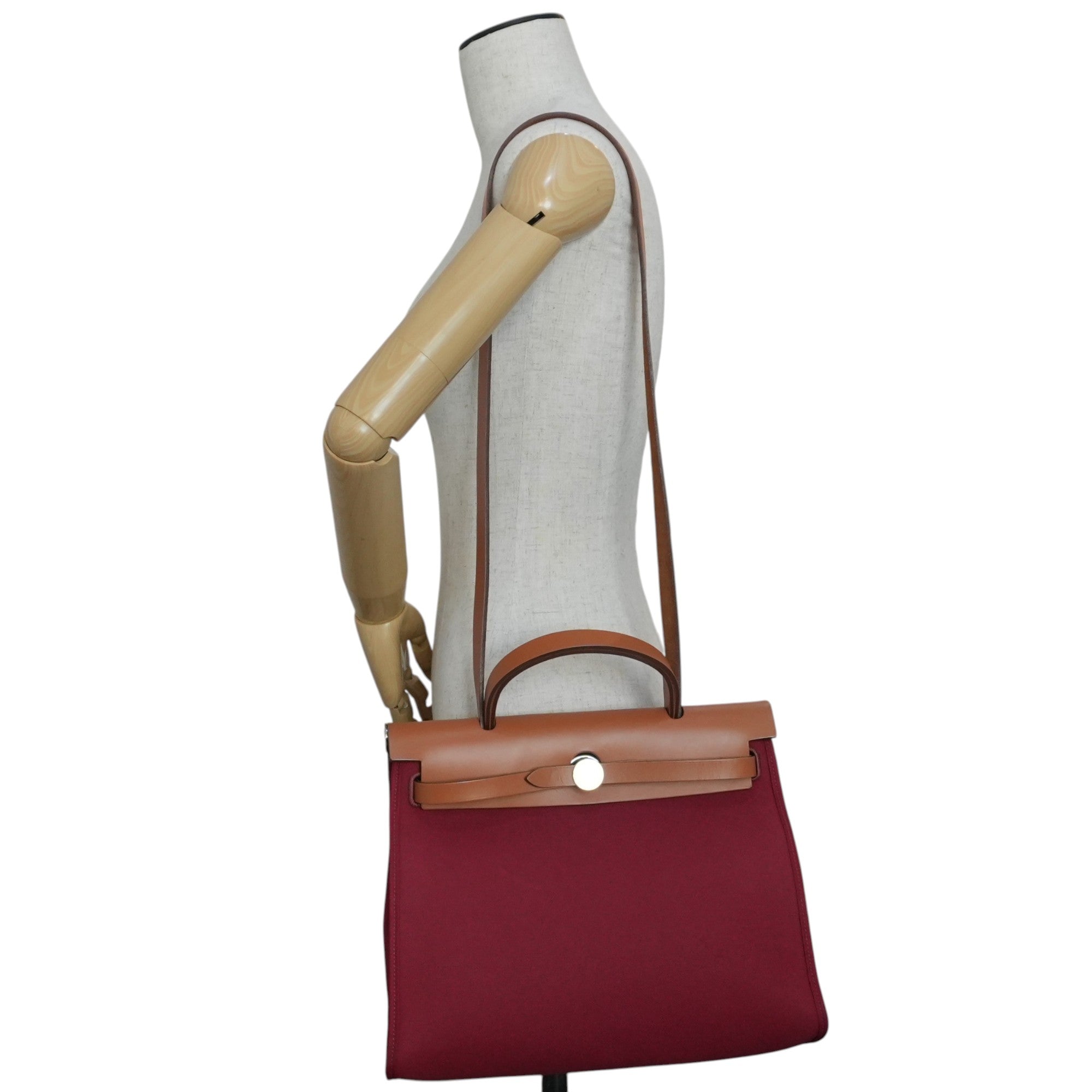 Hermes Canvas Herzip Tote Bag Red Orange Used