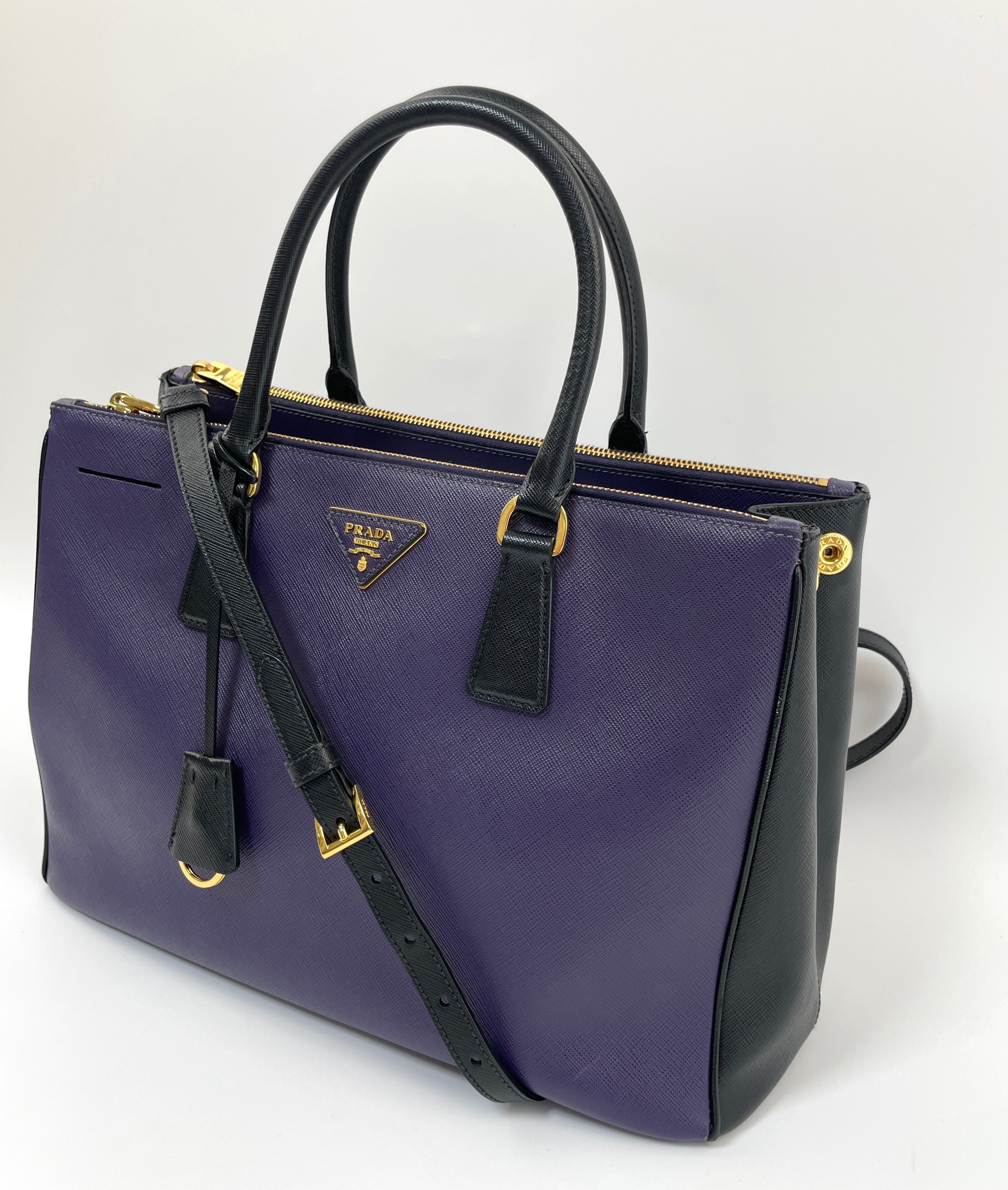Prada Purple Saffiano Lux Leather Double Zip Tote Prada