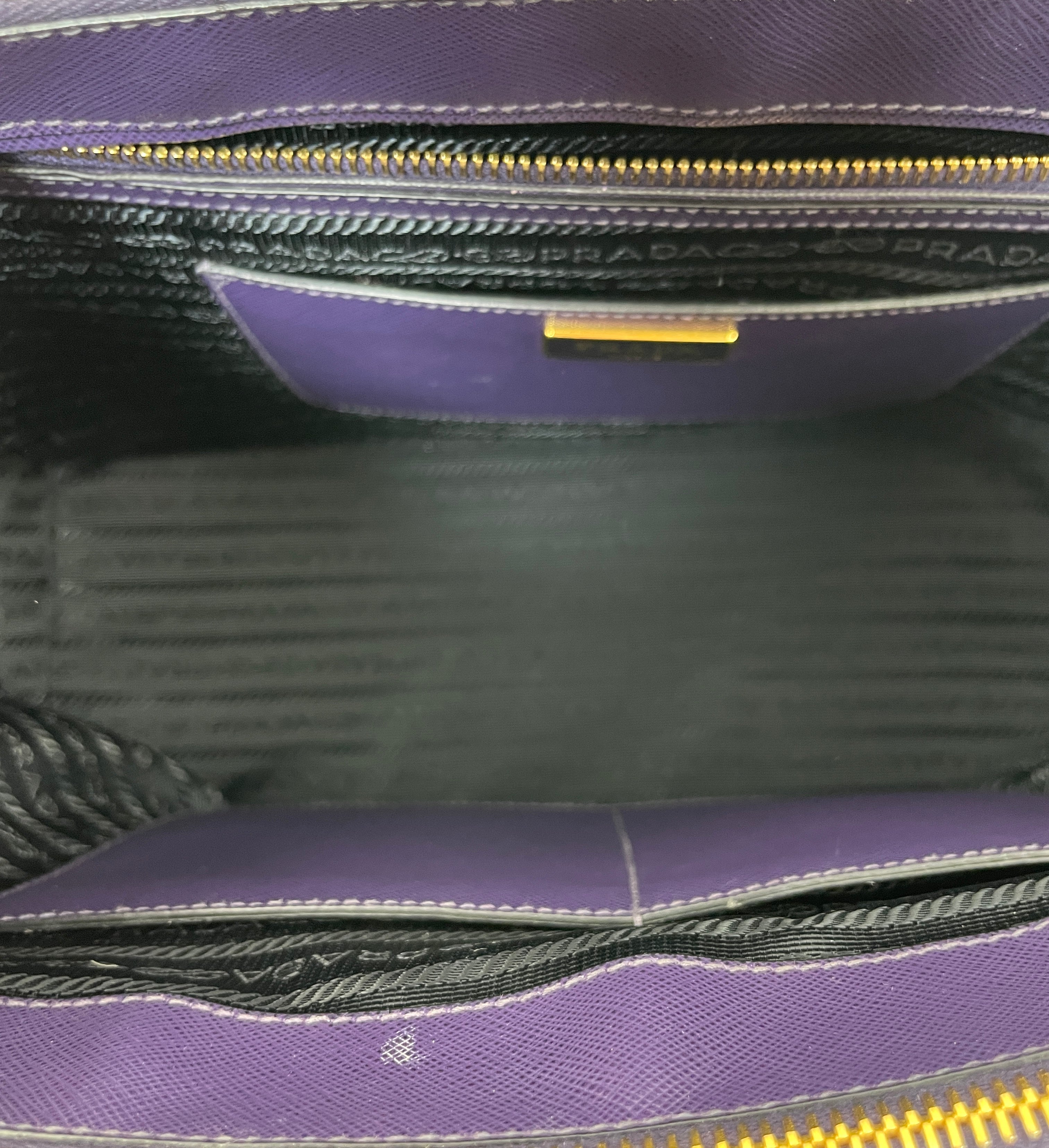 Prada Saffiano Two Way and Two Tone Purple/Black Handbag Used (6631)