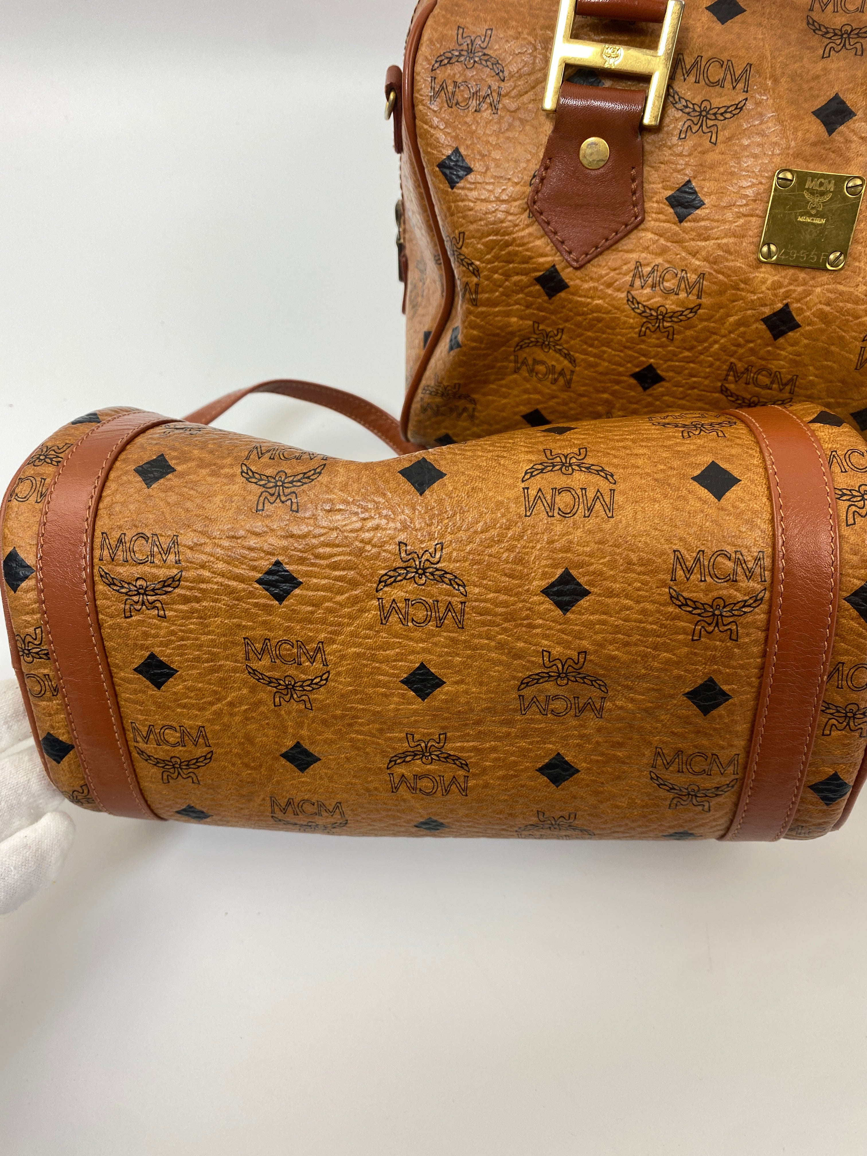 MCM - Vintage Cognac Visetos Boston Leather Bag