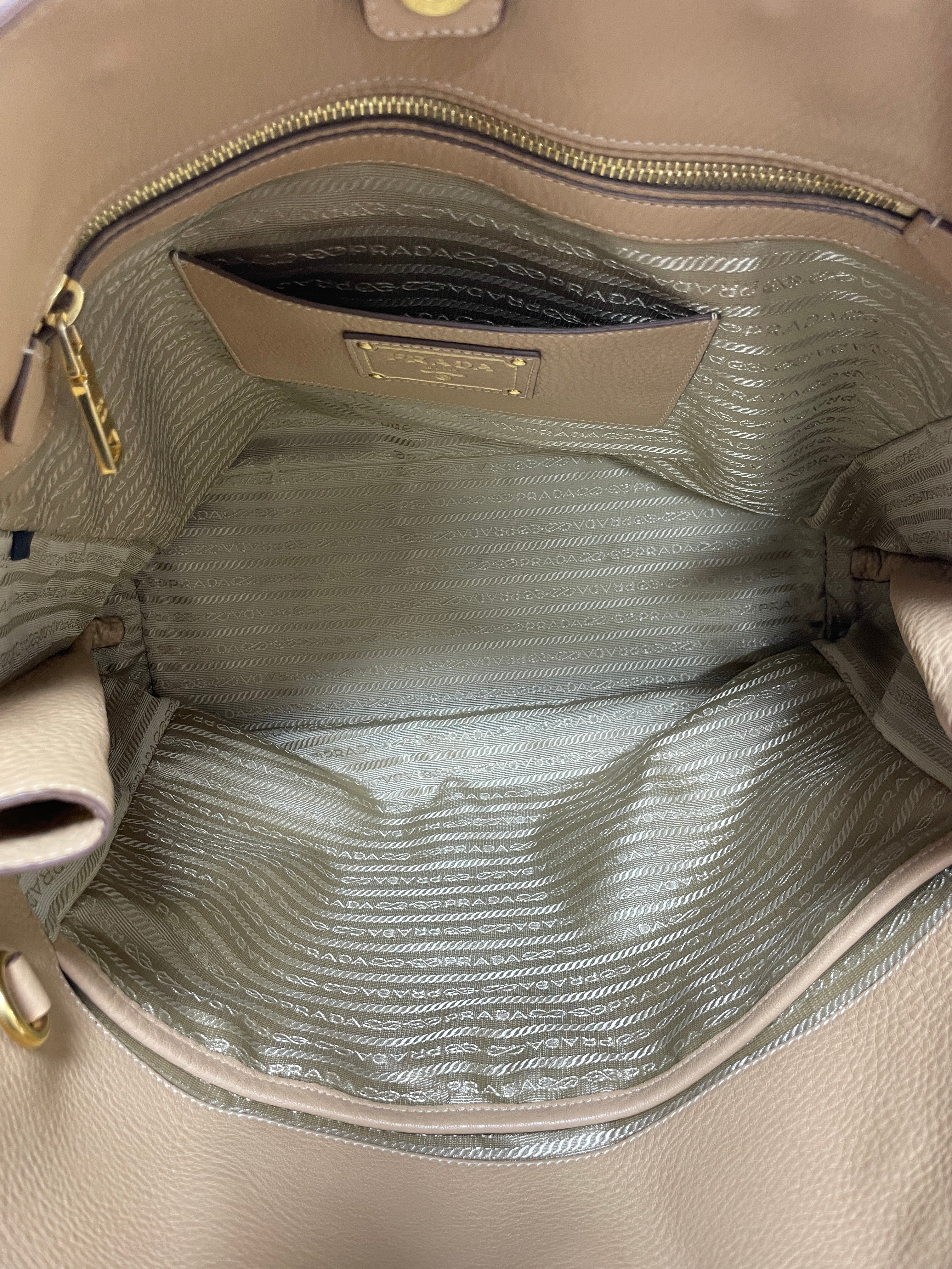 Prada Daino Leather Tote Bag Beige (no strap) Used (7415)