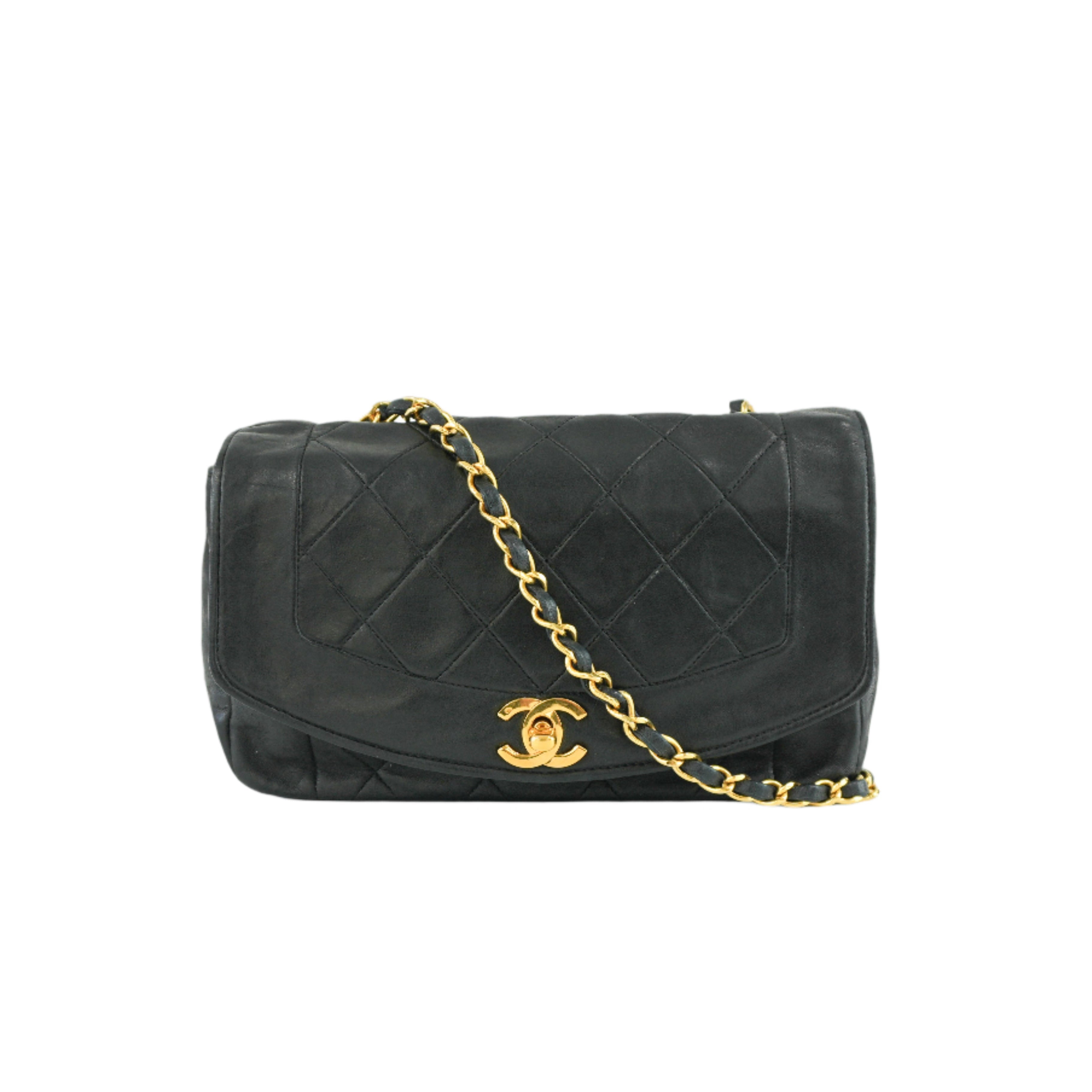 Chanel Diana 22 Chain Shoulder Black Lamb Skin Used