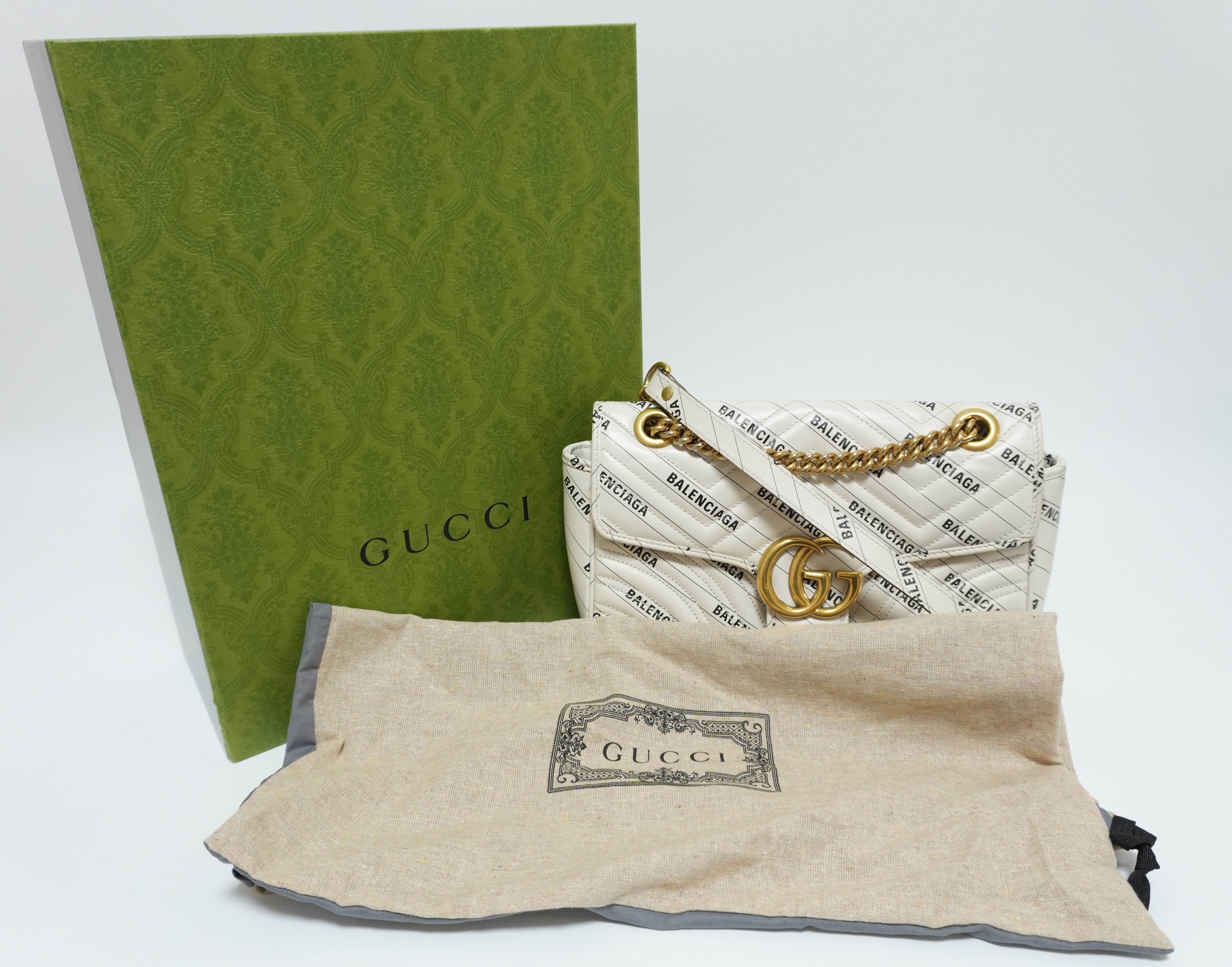 Gucci Balenciaga Marmont Shoulder Flap Bag Ivory Used