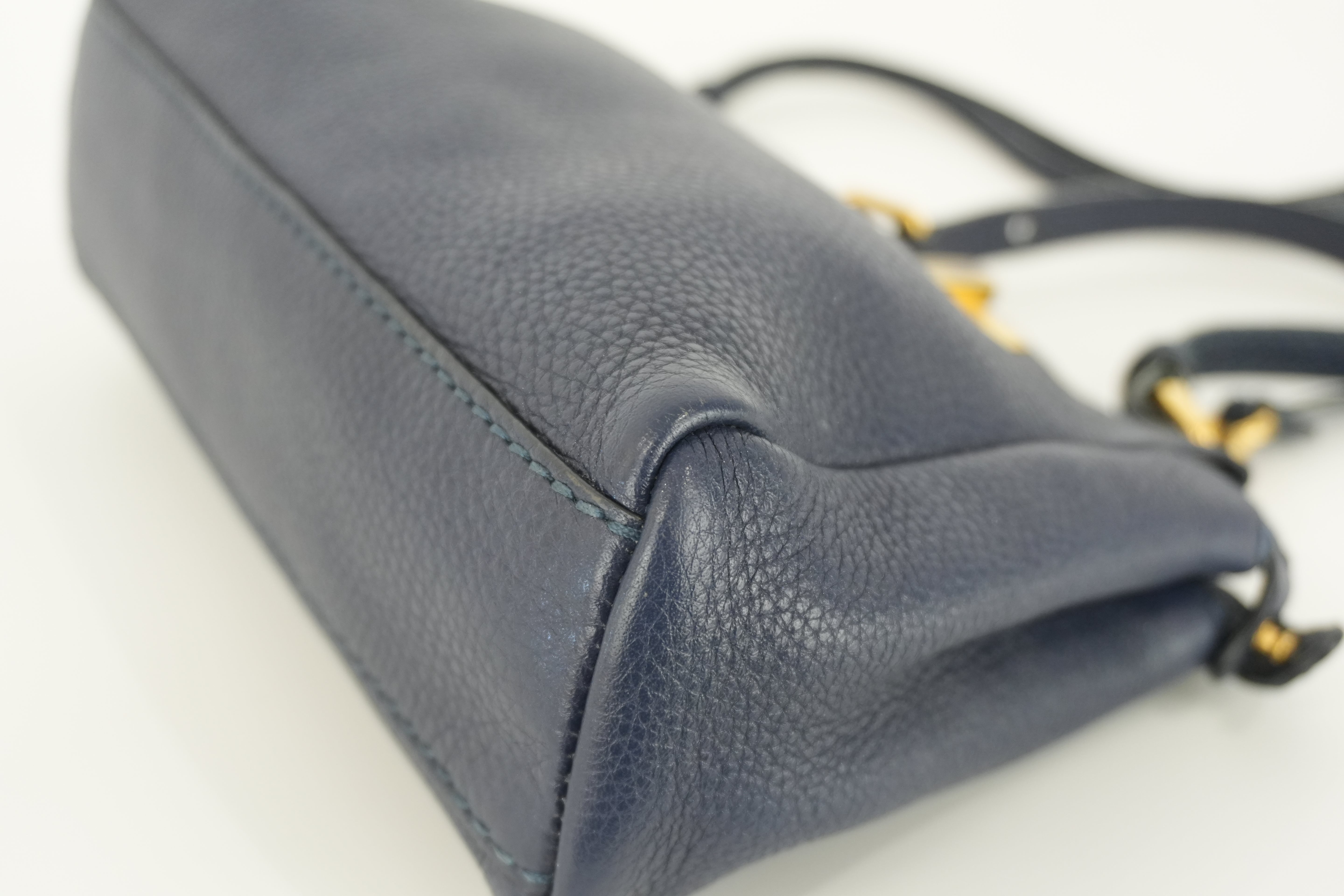 Fendi Peekaboo Mini Shoulder Bag Navy Blue Leather Used