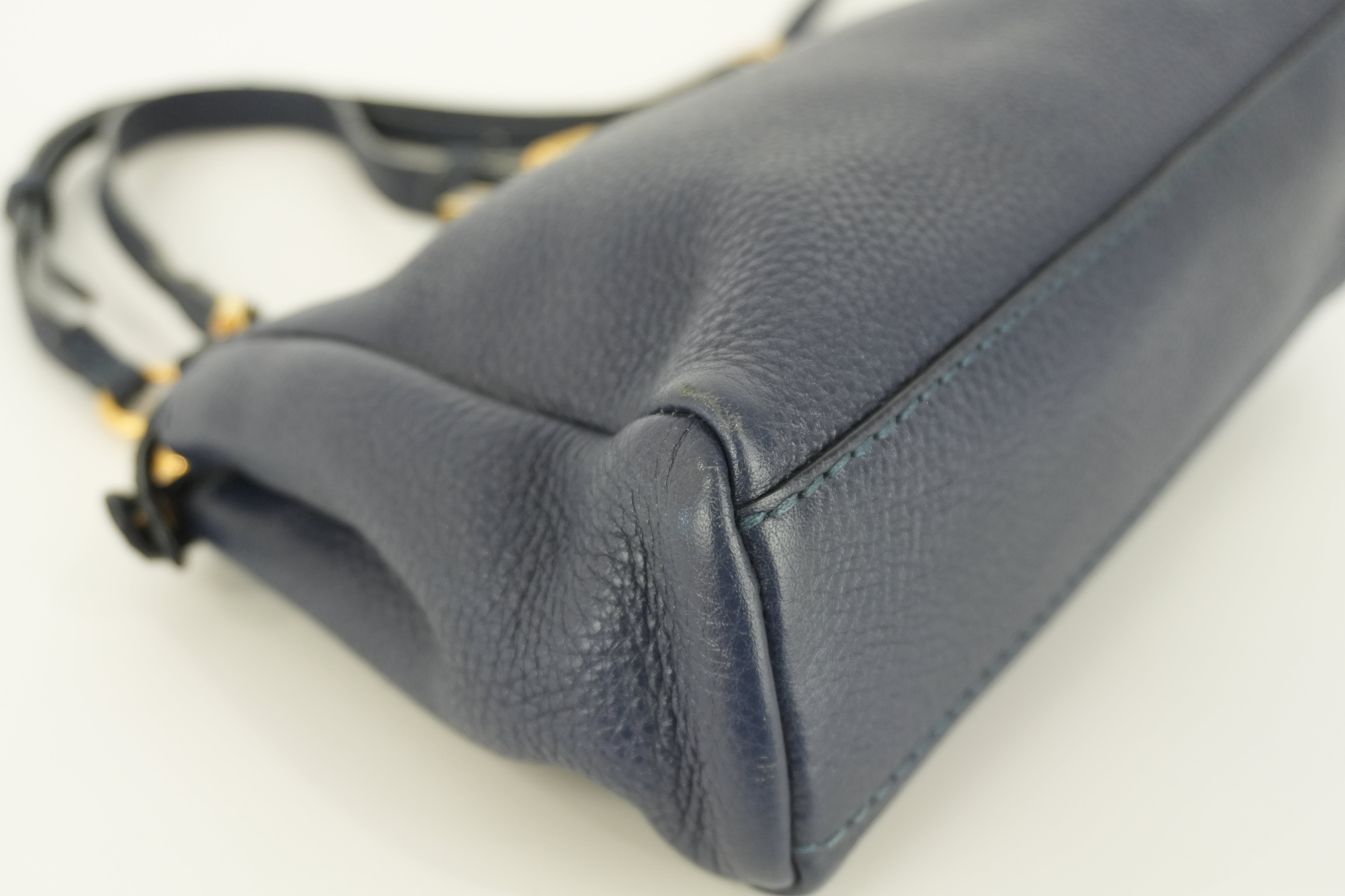 Fendi Peekaboo Mini Shoulder Bag Navy Blue Leather Used