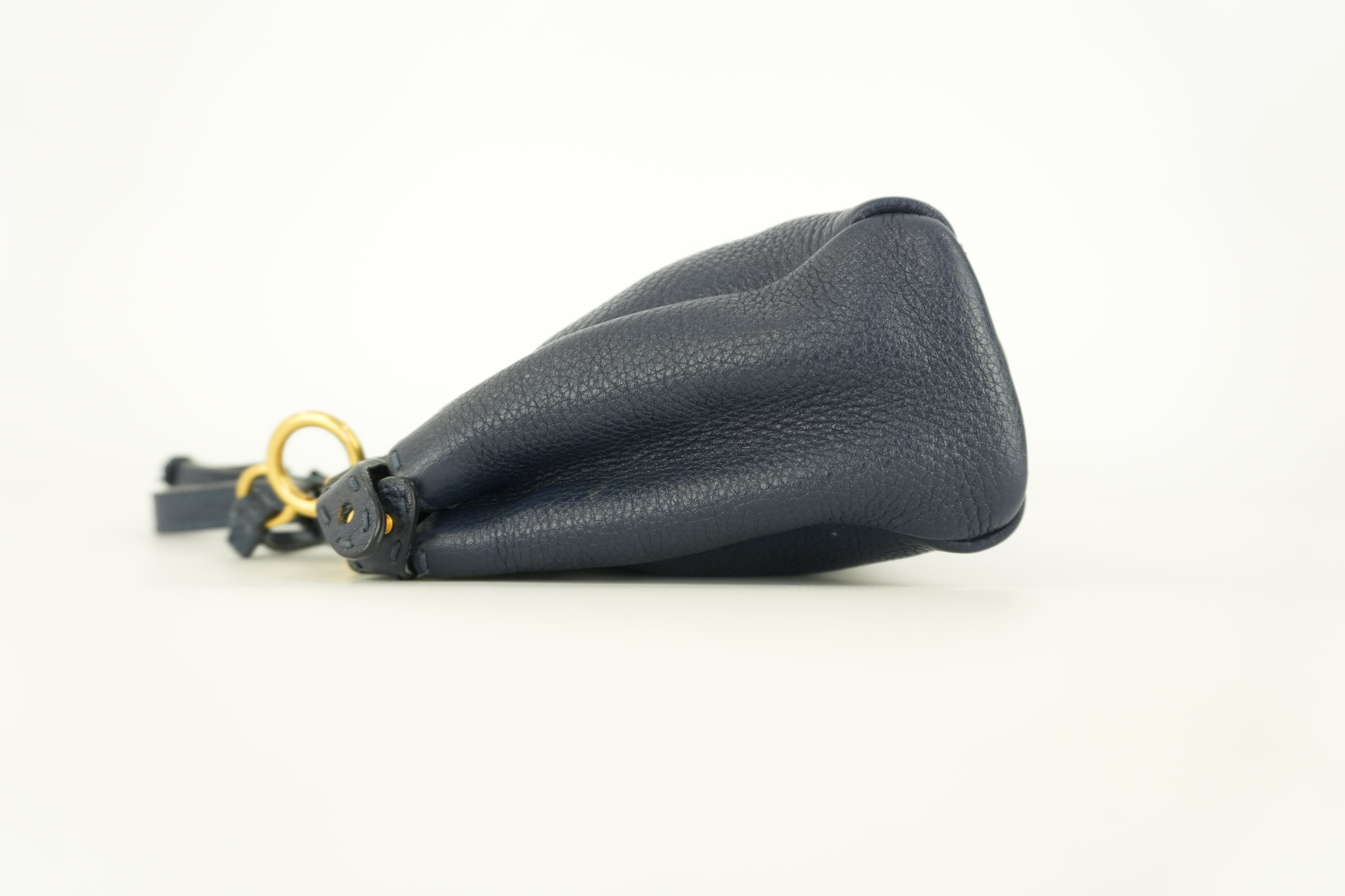 Fendi Peekaboo Mini Shoulder Bag Navy Blue Leather Used