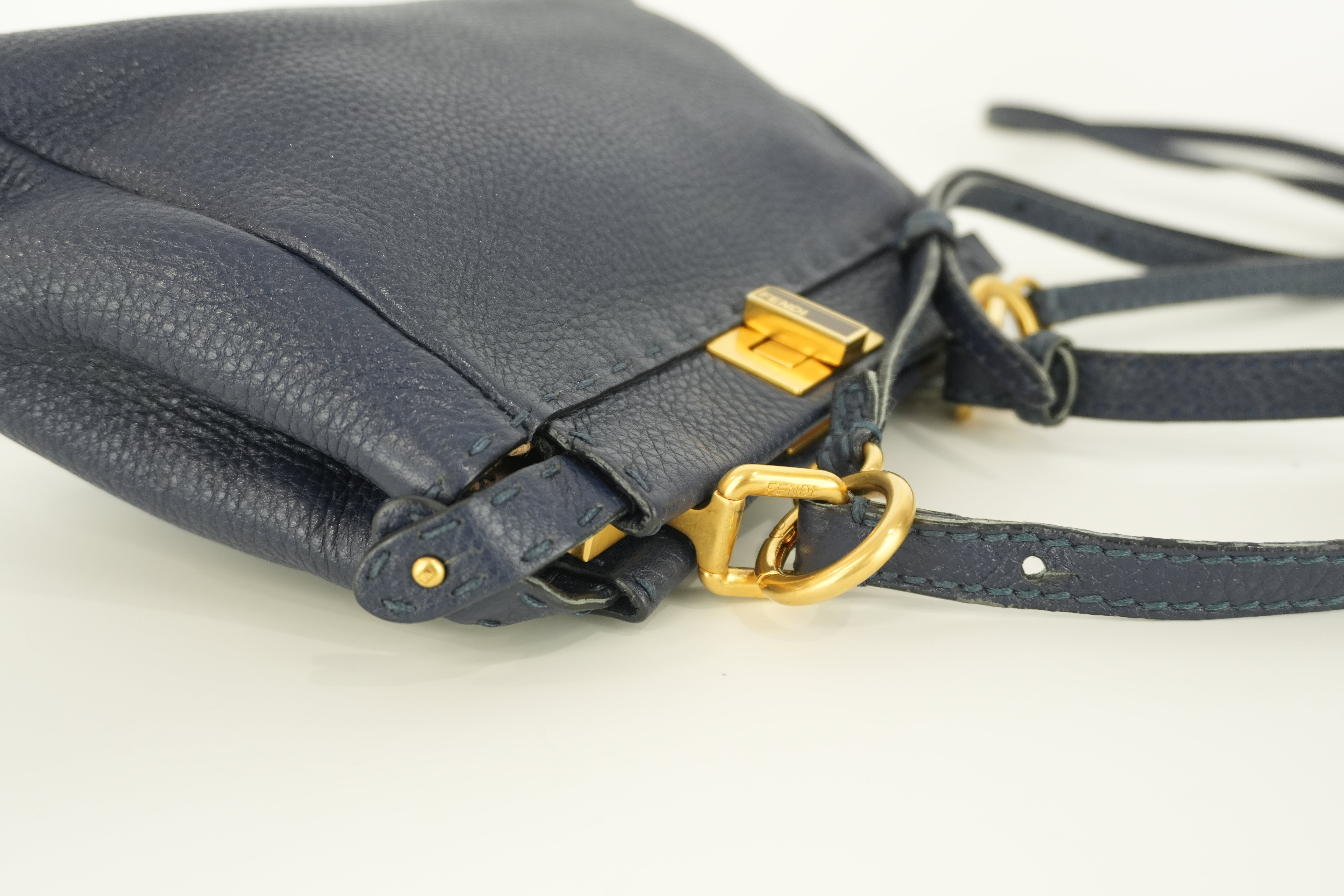 Fendi Peekaboo Mini Shoulder Bag Navy Blue Leather Used