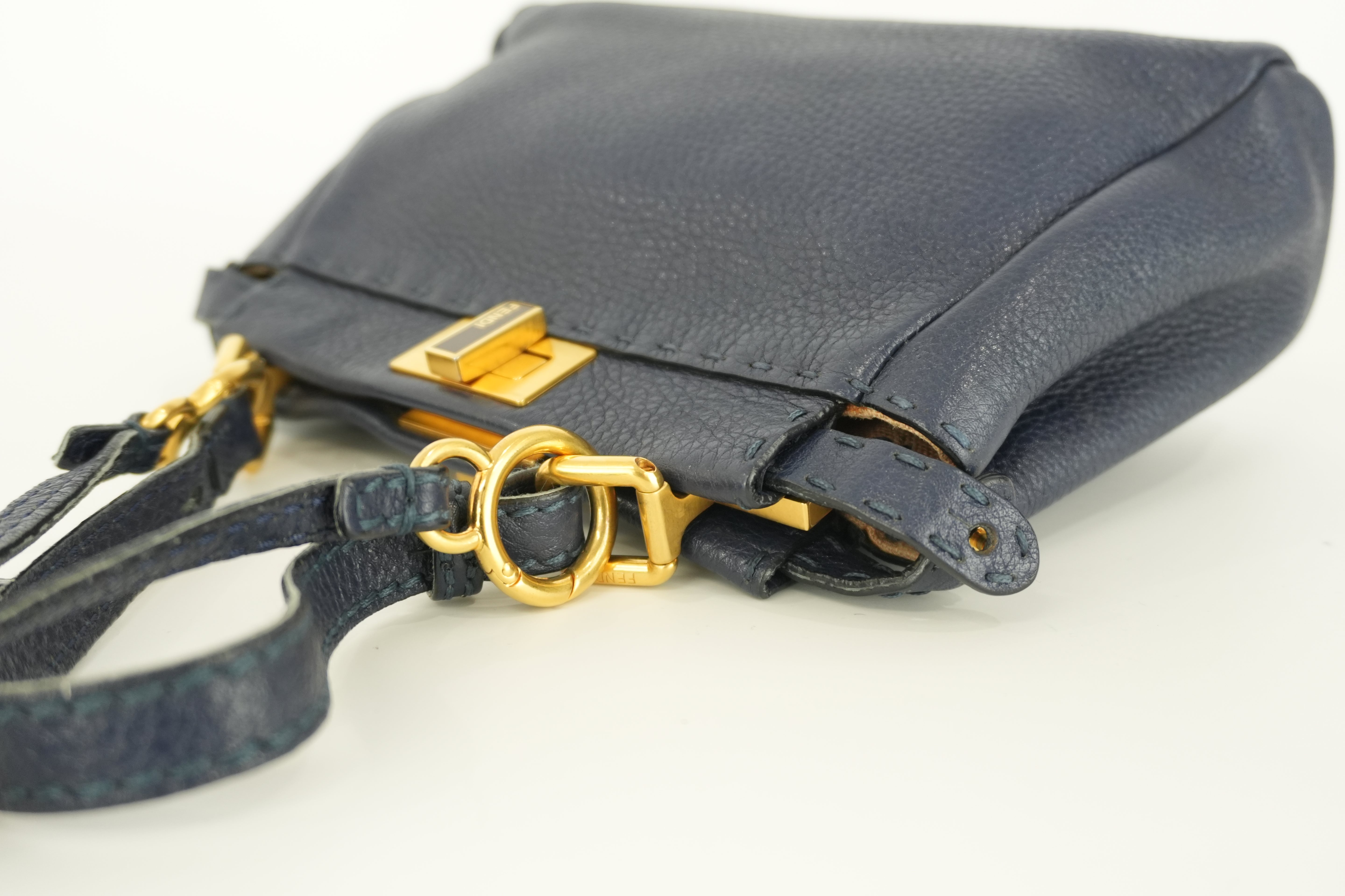 Fendi Peekaboo Mini Shoulder Bag Navy Blue Leather Used