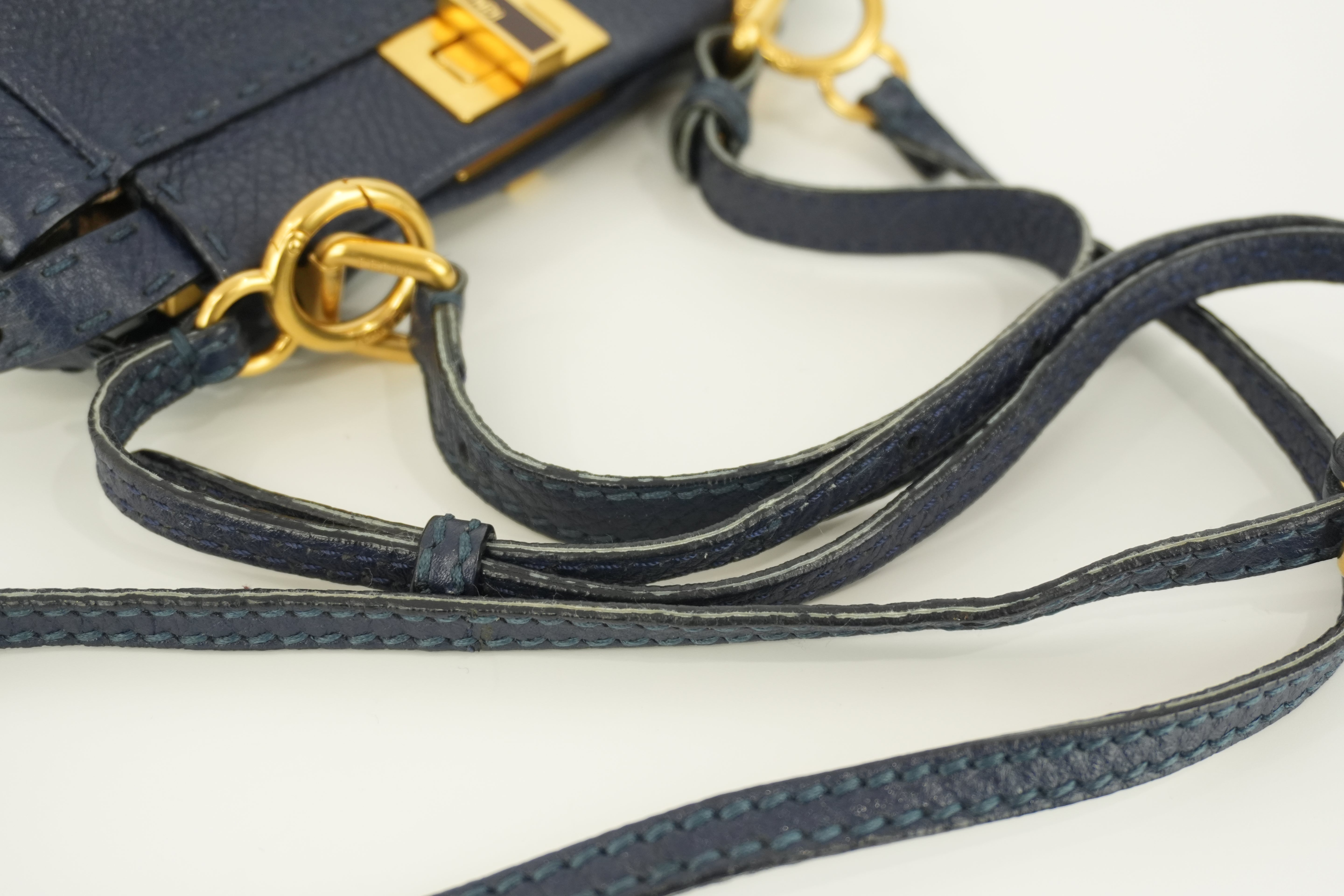 Fendi Peekaboo Mini Shoulder Bag Navy Blue Leather Used