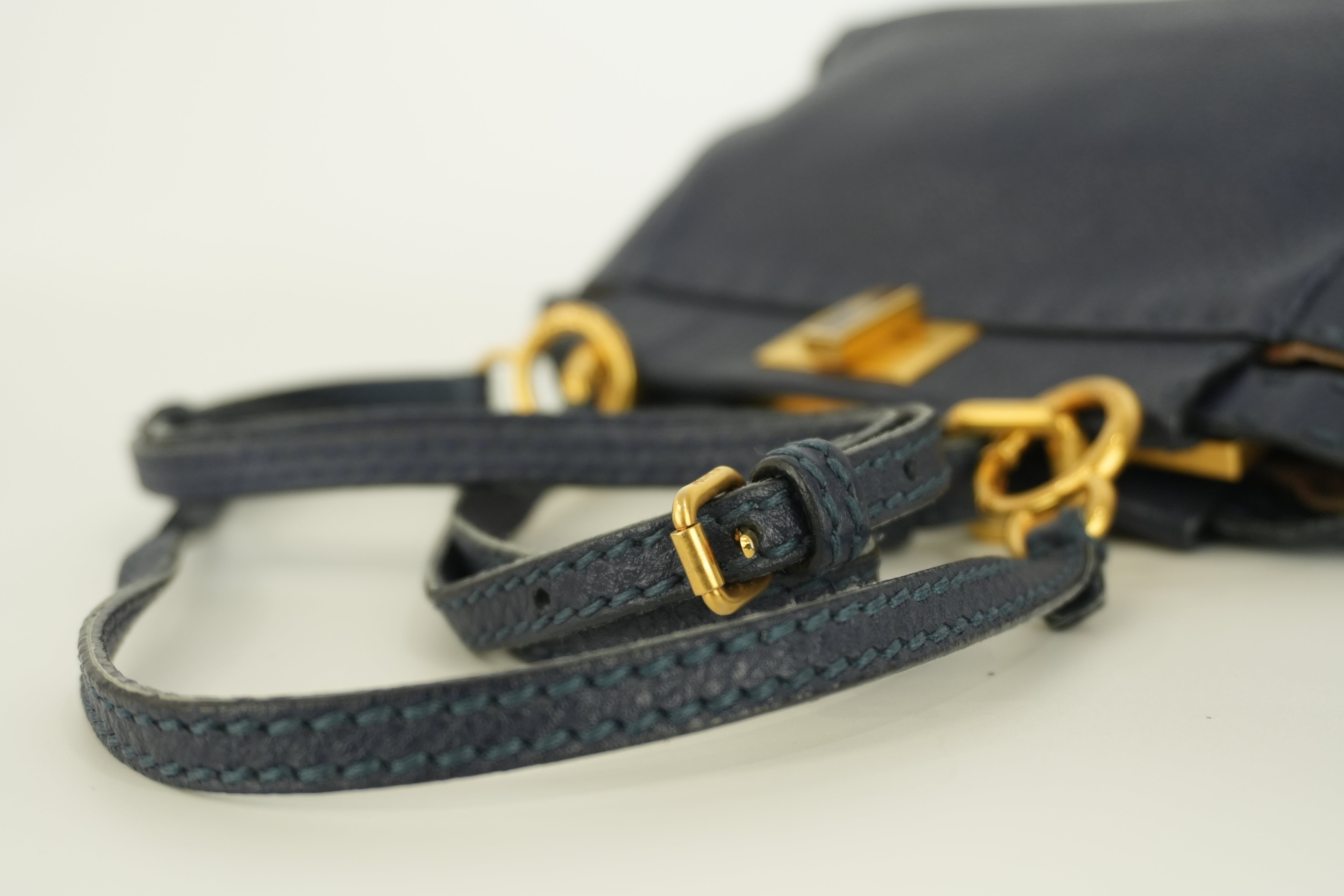 Fendi Peekaboo Mini Shoulder Bag Navy Blue Leather Used