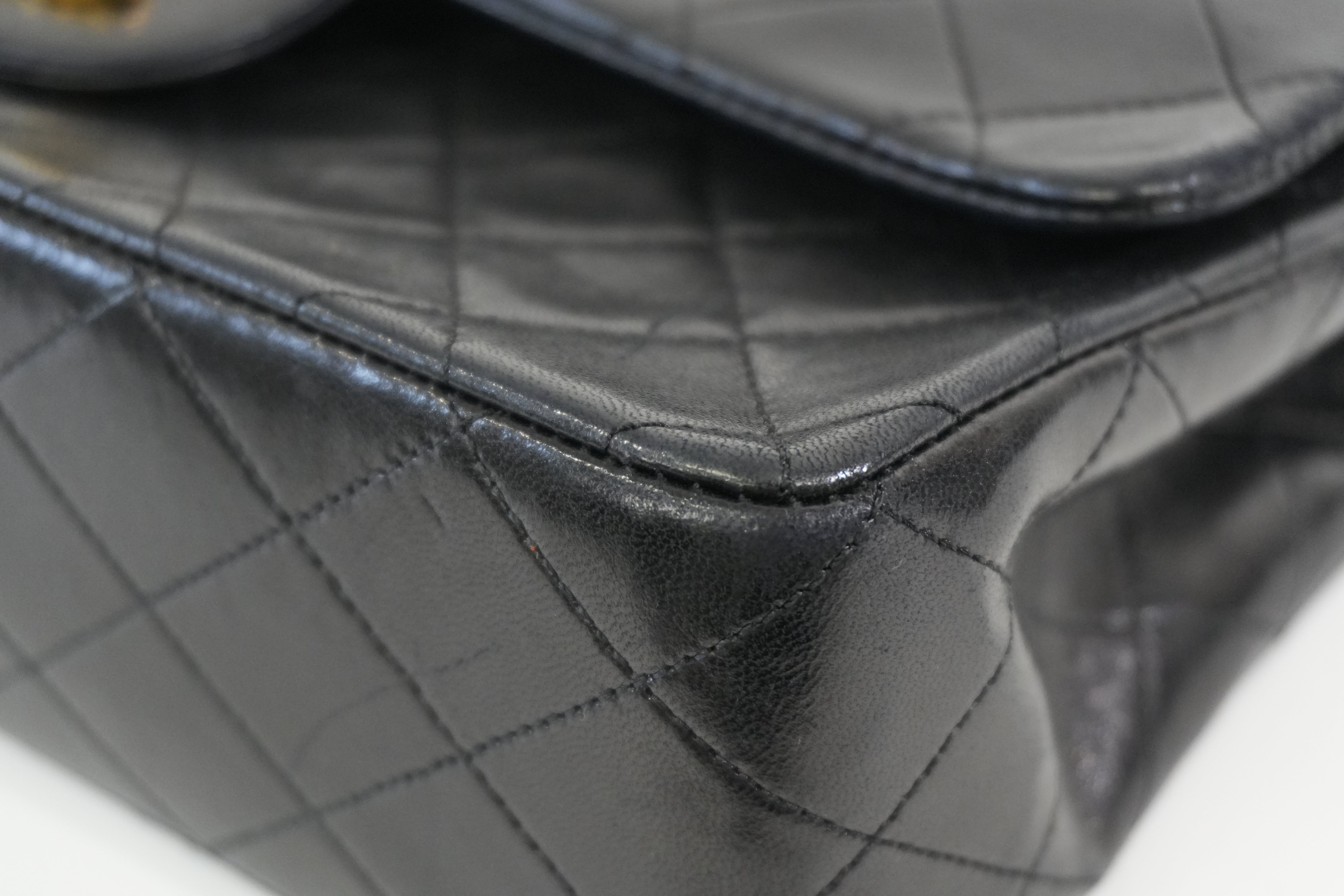 Pre-owned Chanel Lambskin Leather Double Flap Chain Shoulder Bag Black