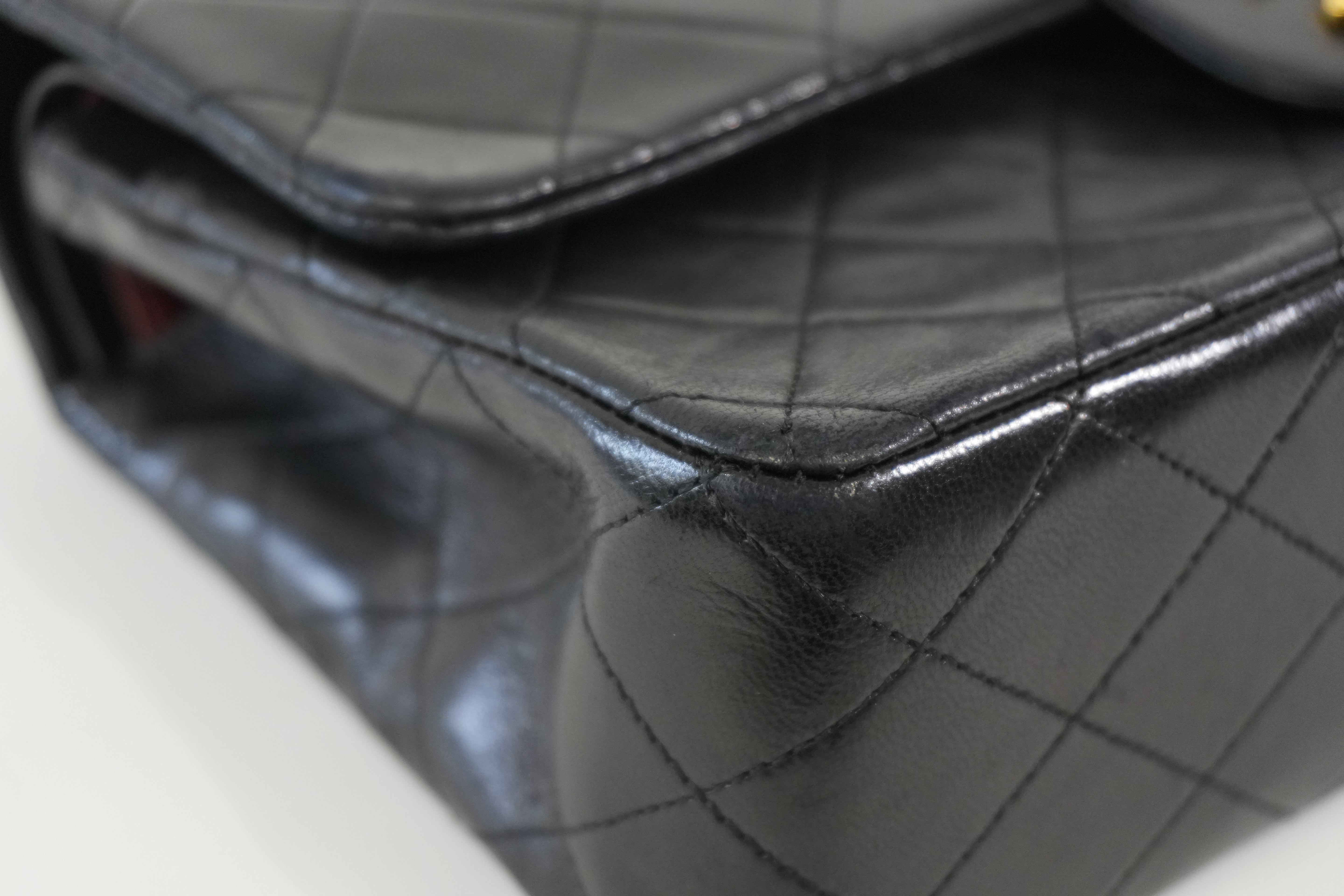 Pre-owned Chanel Lambskin Leather Double Flap Chain Shoulder Bag Black