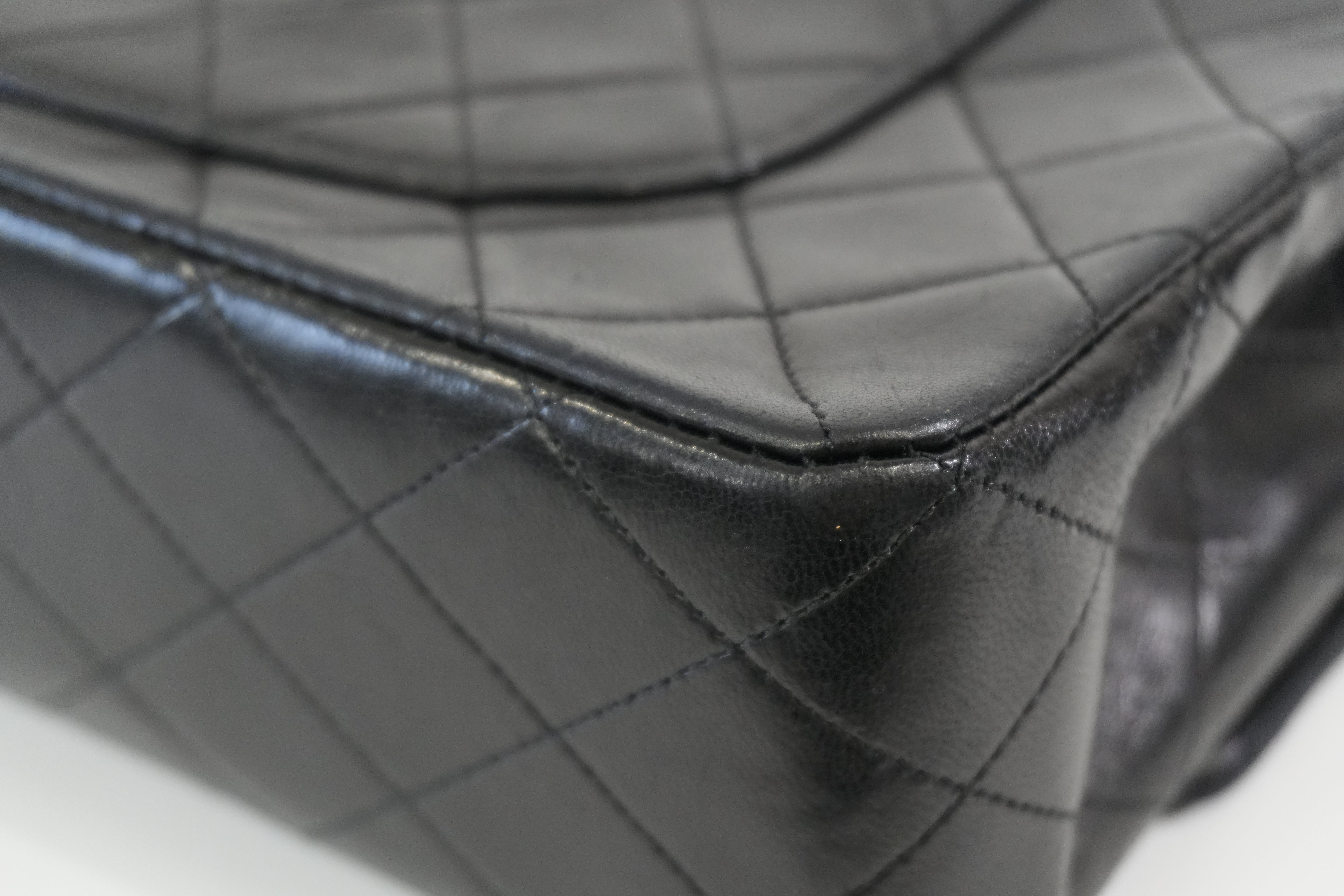 Pre-owned Chanel Lambskin Leather Double Flap Chain Shoulder Bag Black