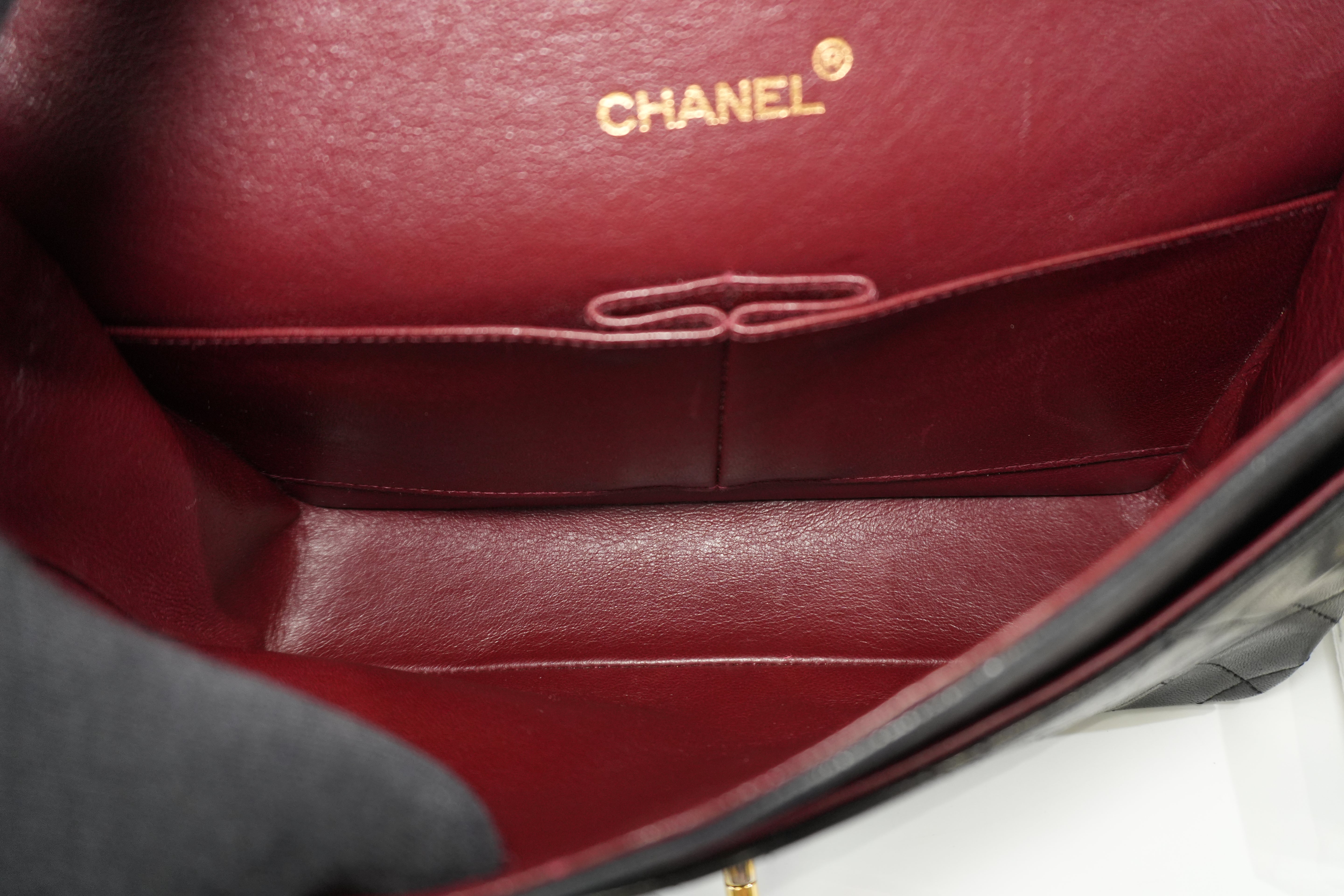 Pre-owned Chanel Lambskin Leather Double Flap Chain Shoulder Bag Black