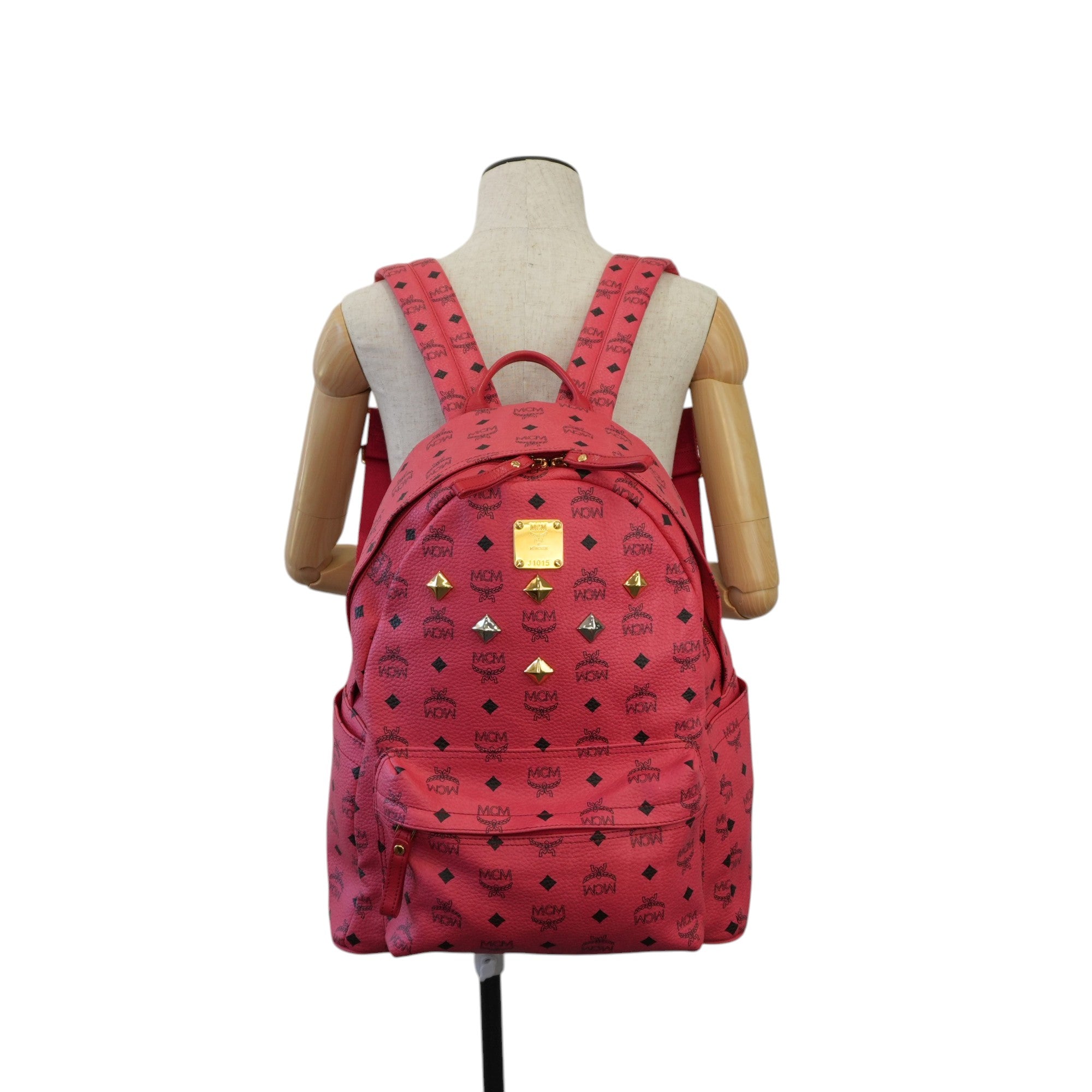 MCM Backpack Red Pink Canvas Used