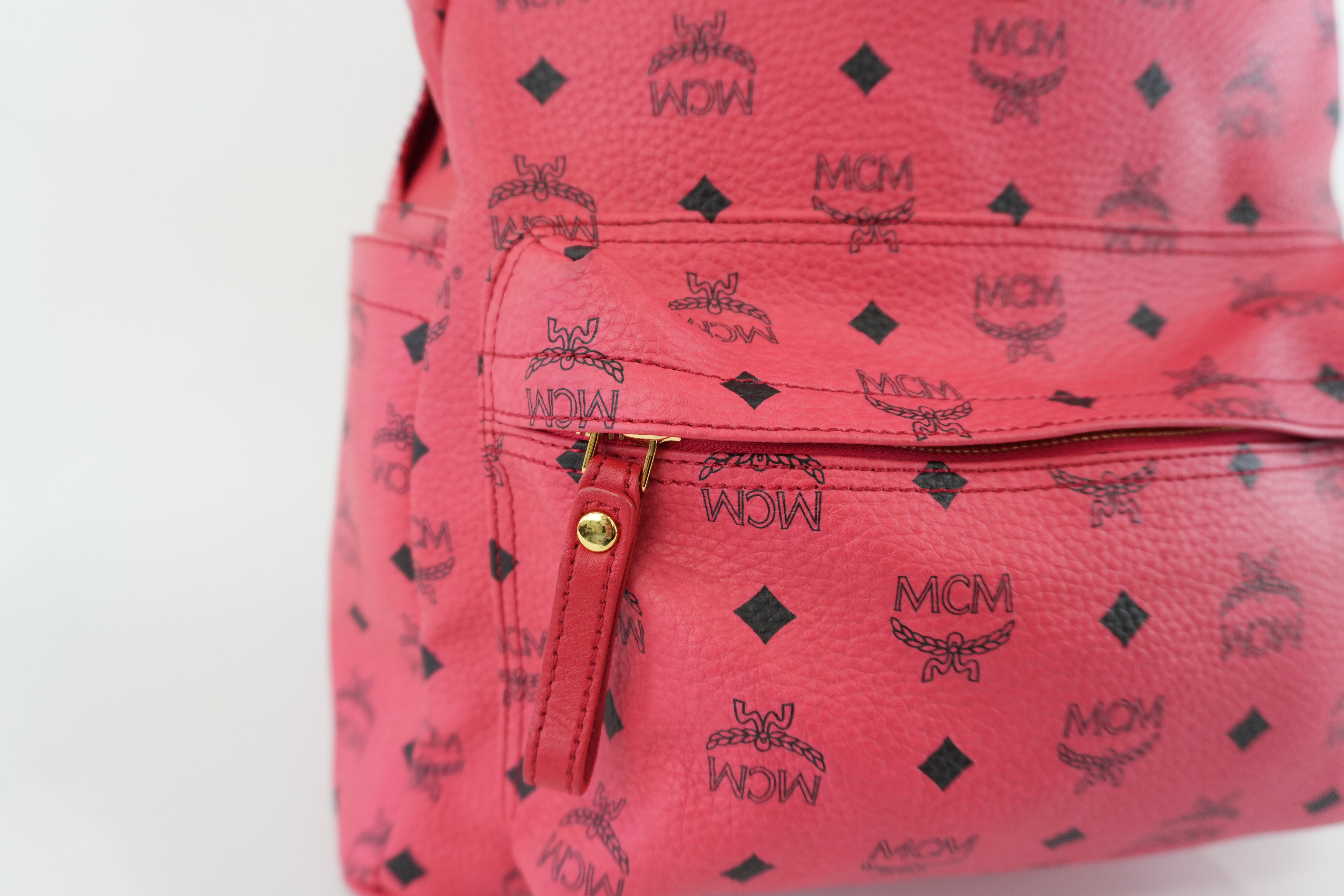 MCM Backpack Red Pink Canvas Used