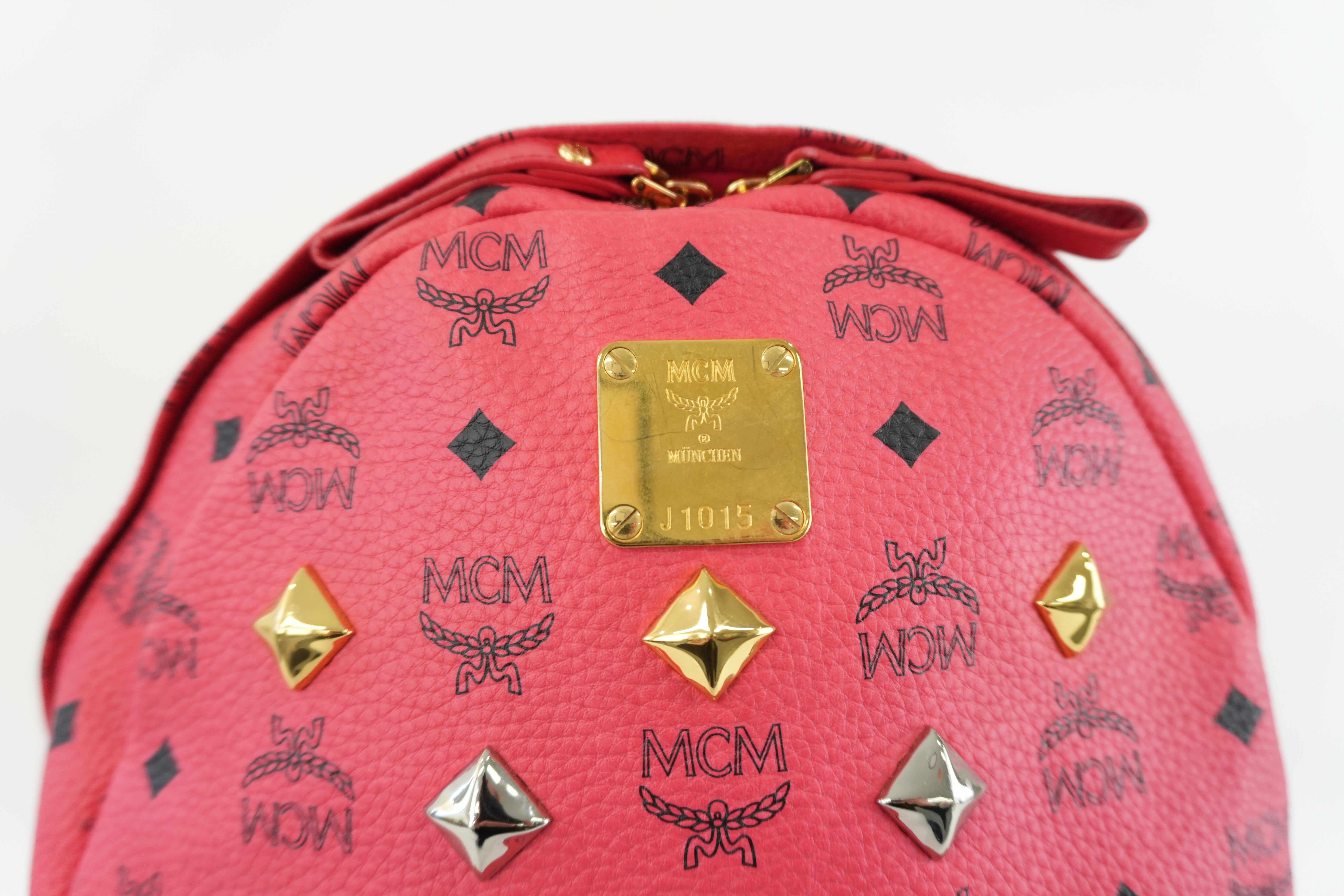 MCM Backpack Red Pink Canvas Used