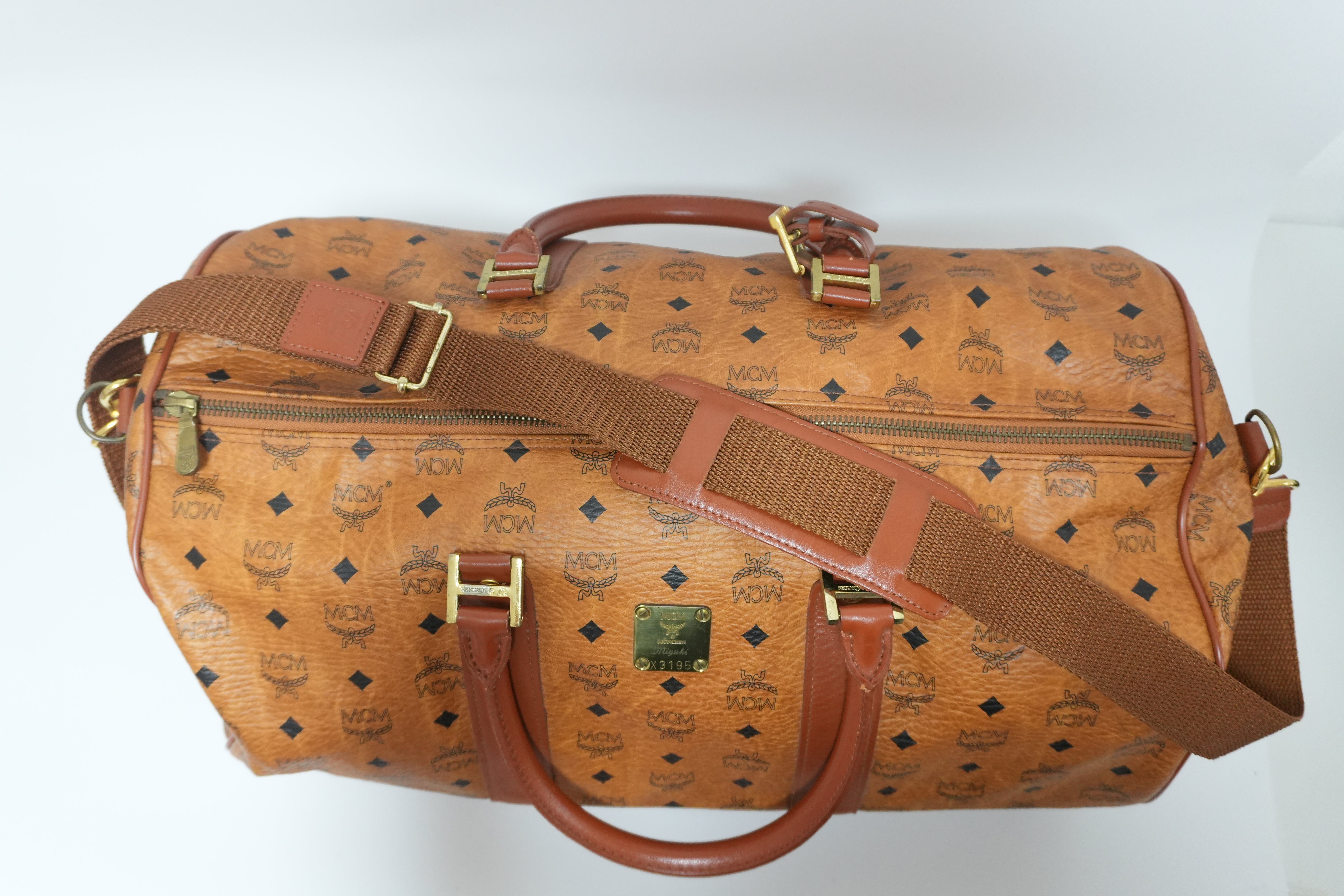 MCM Visetos Weekender Bag Cognac Used