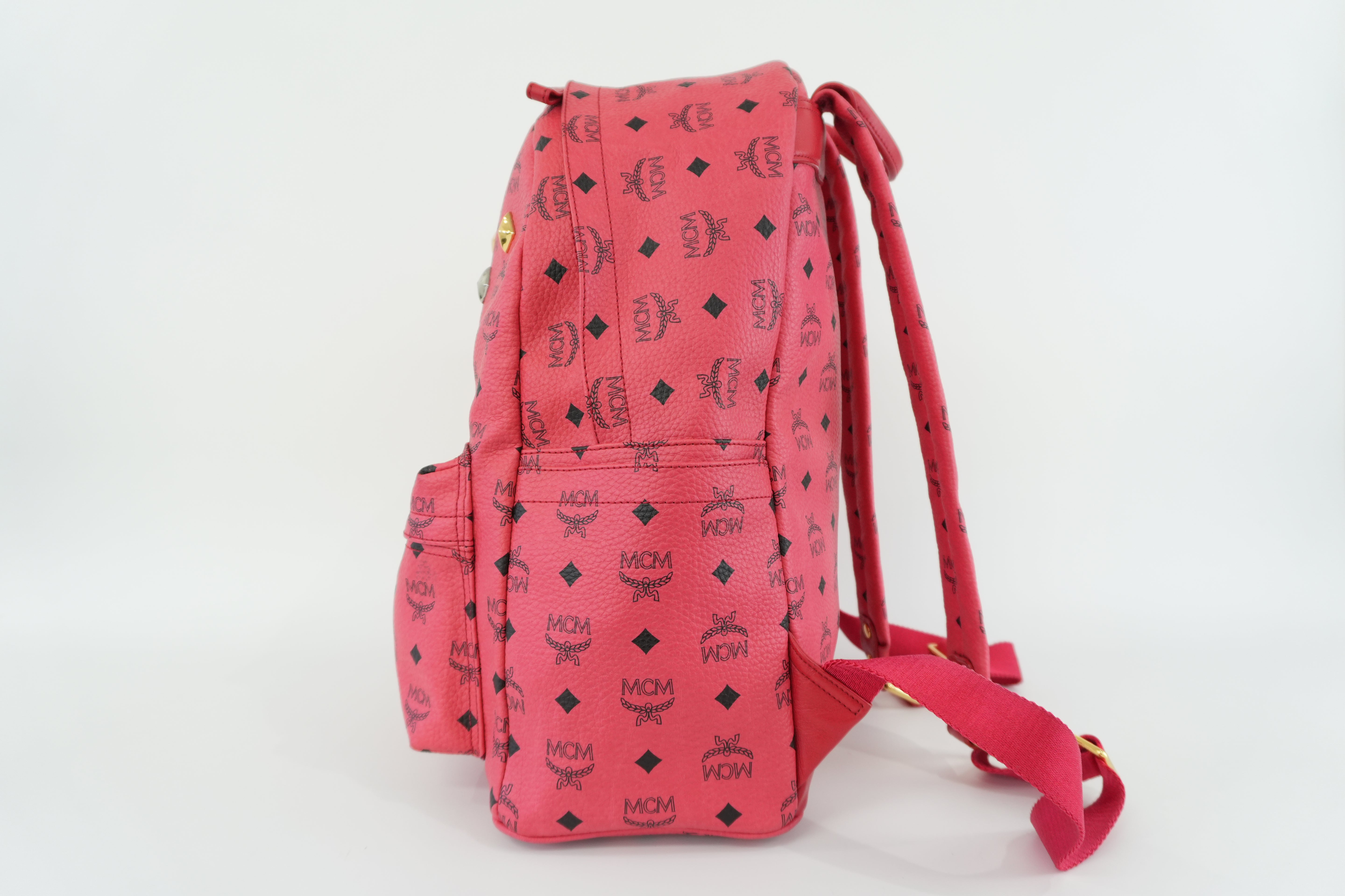 MCM Backpack Red Pink Canvas Used