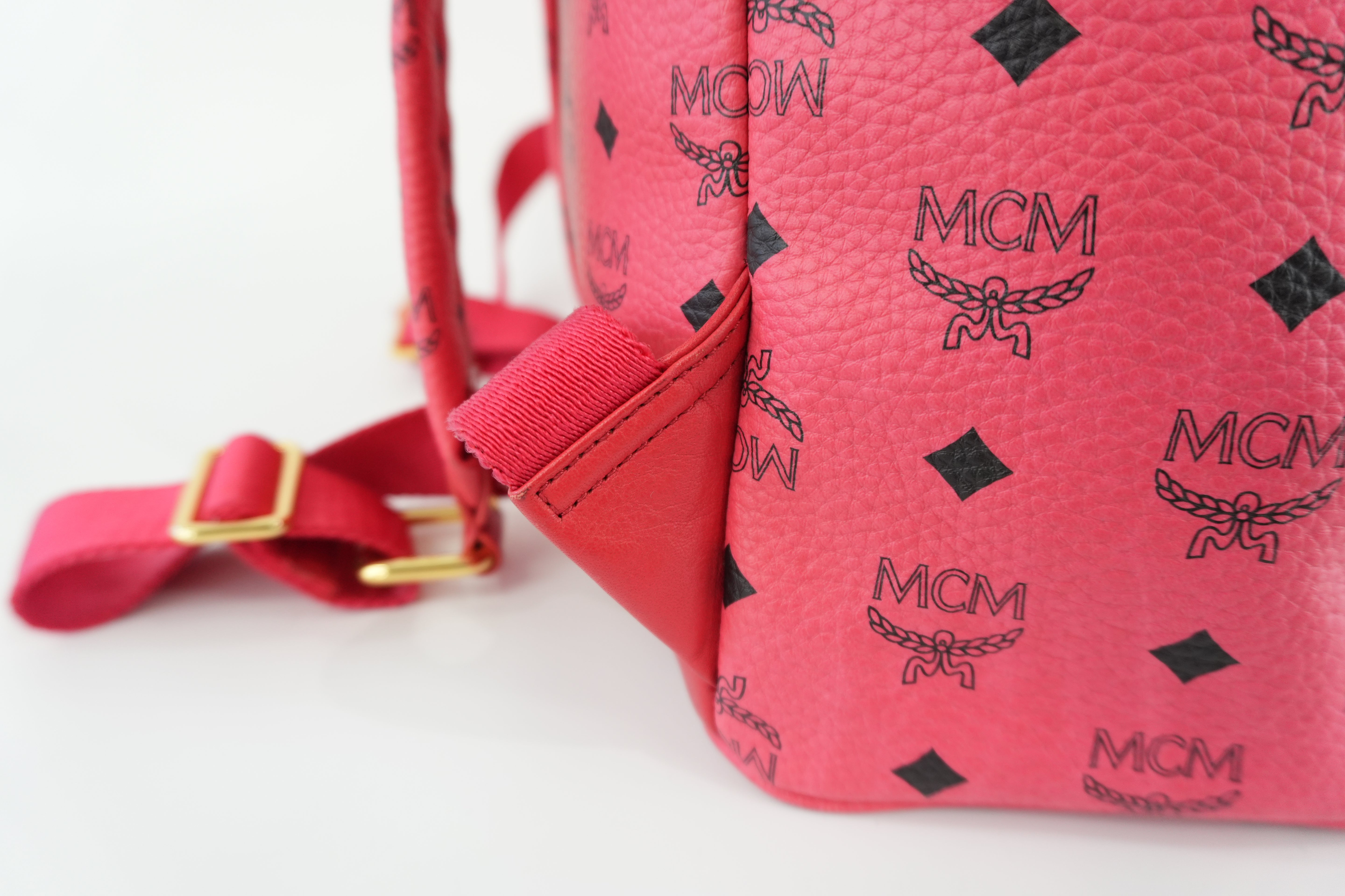 MCM Backpack Red Pink Canvas Used