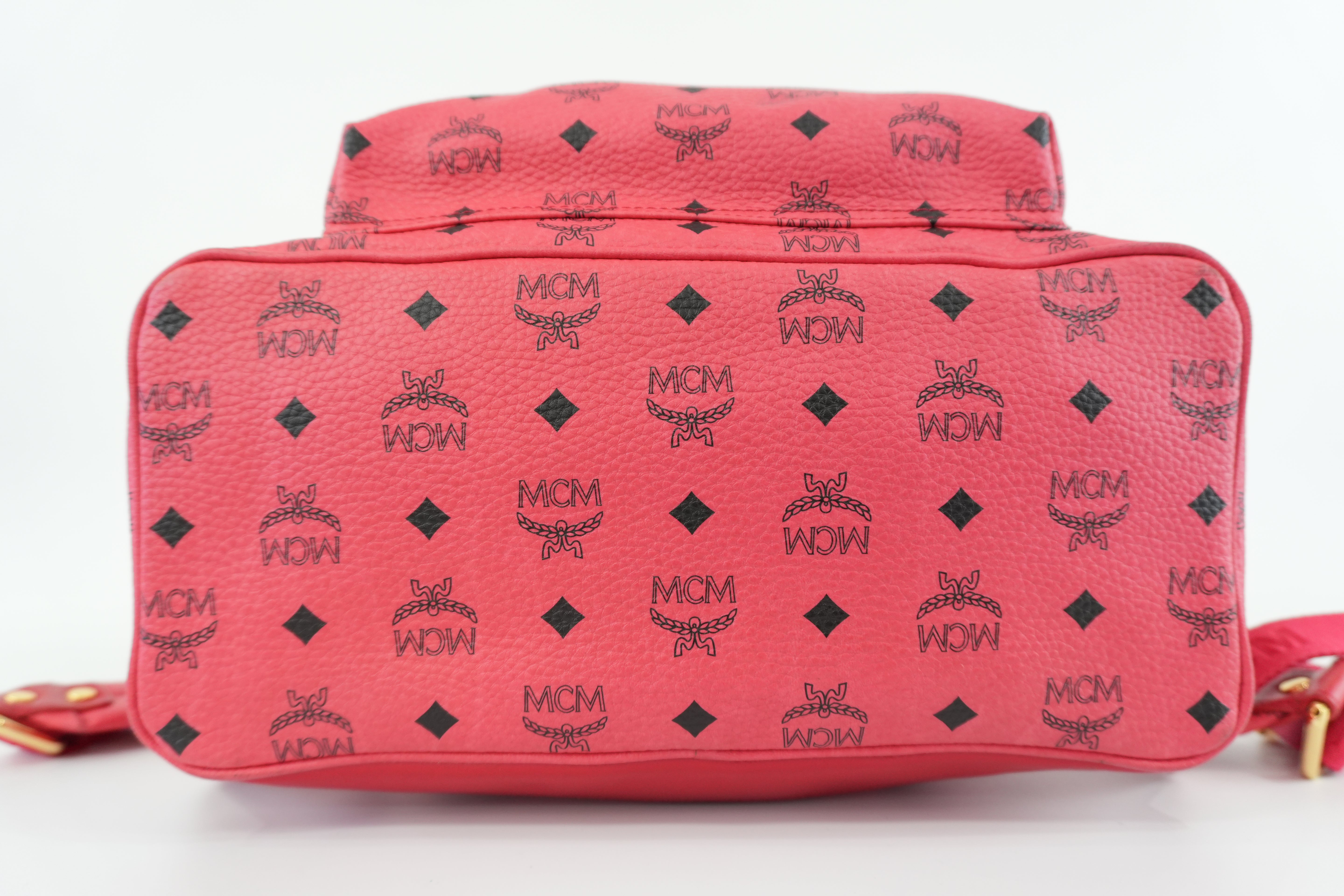 MCM Backpack Red Pink Canvas Used