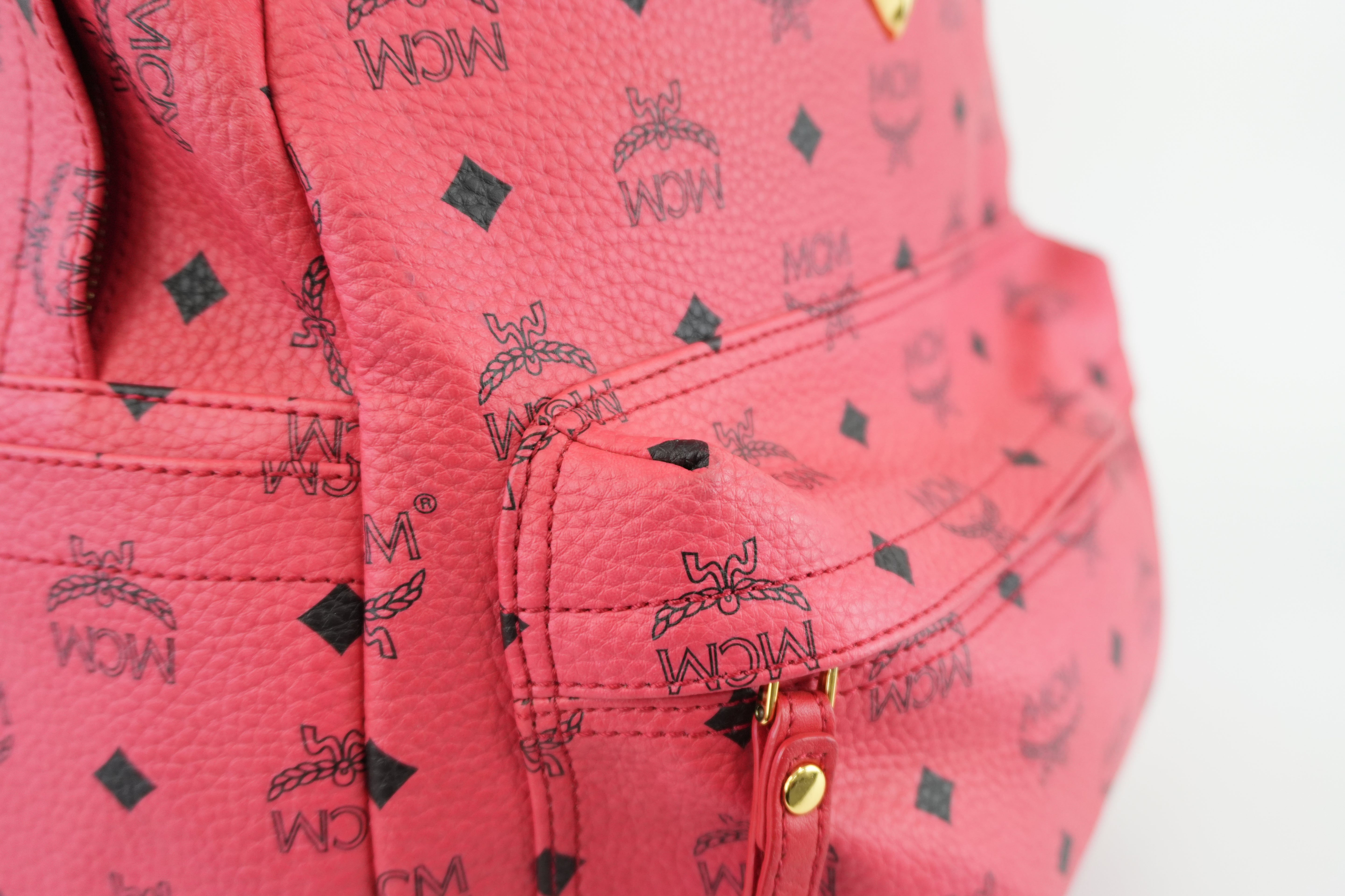 MCM Backpack Red Pink Canvas Used