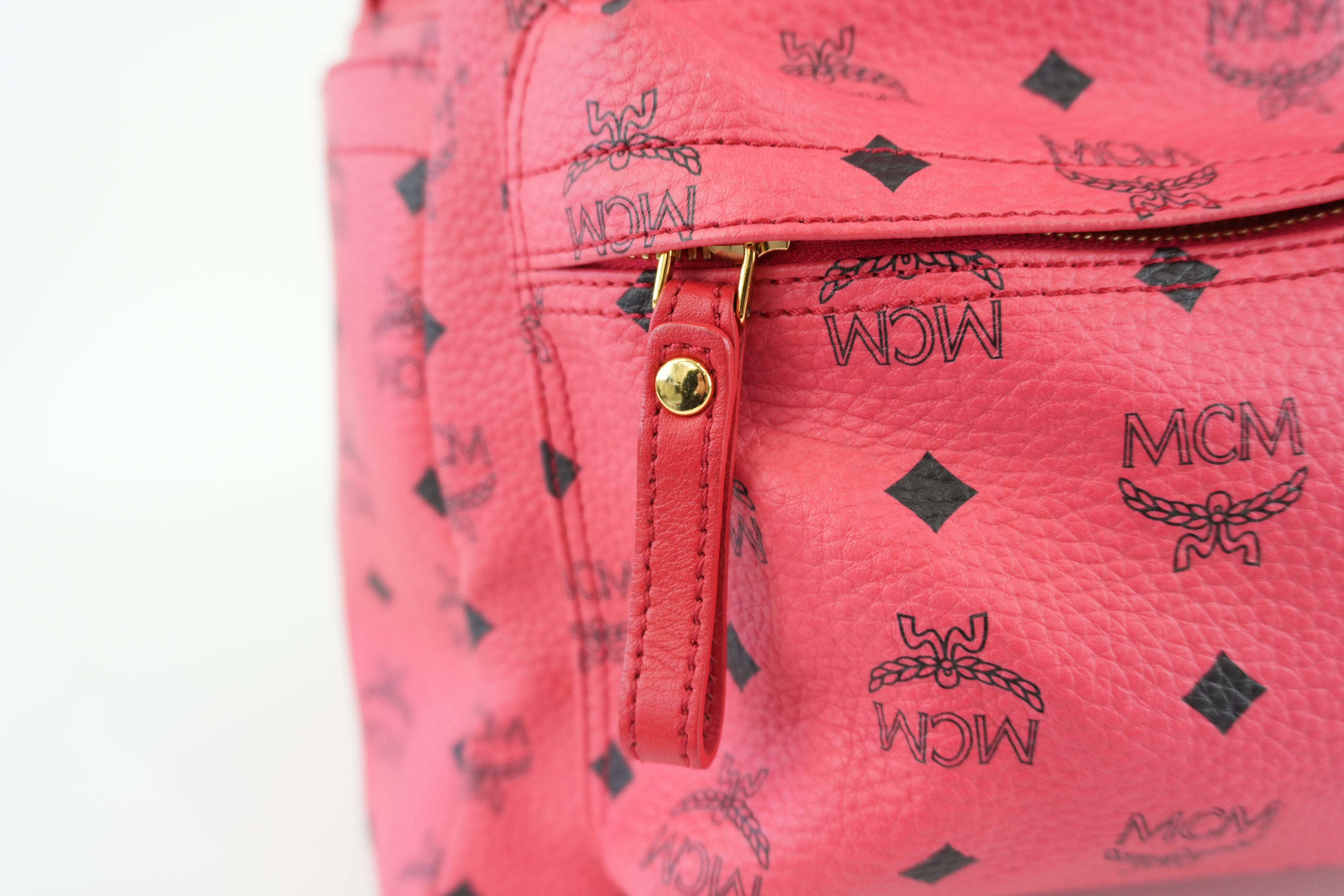 MCM Backpack Red Pink Canvas Used