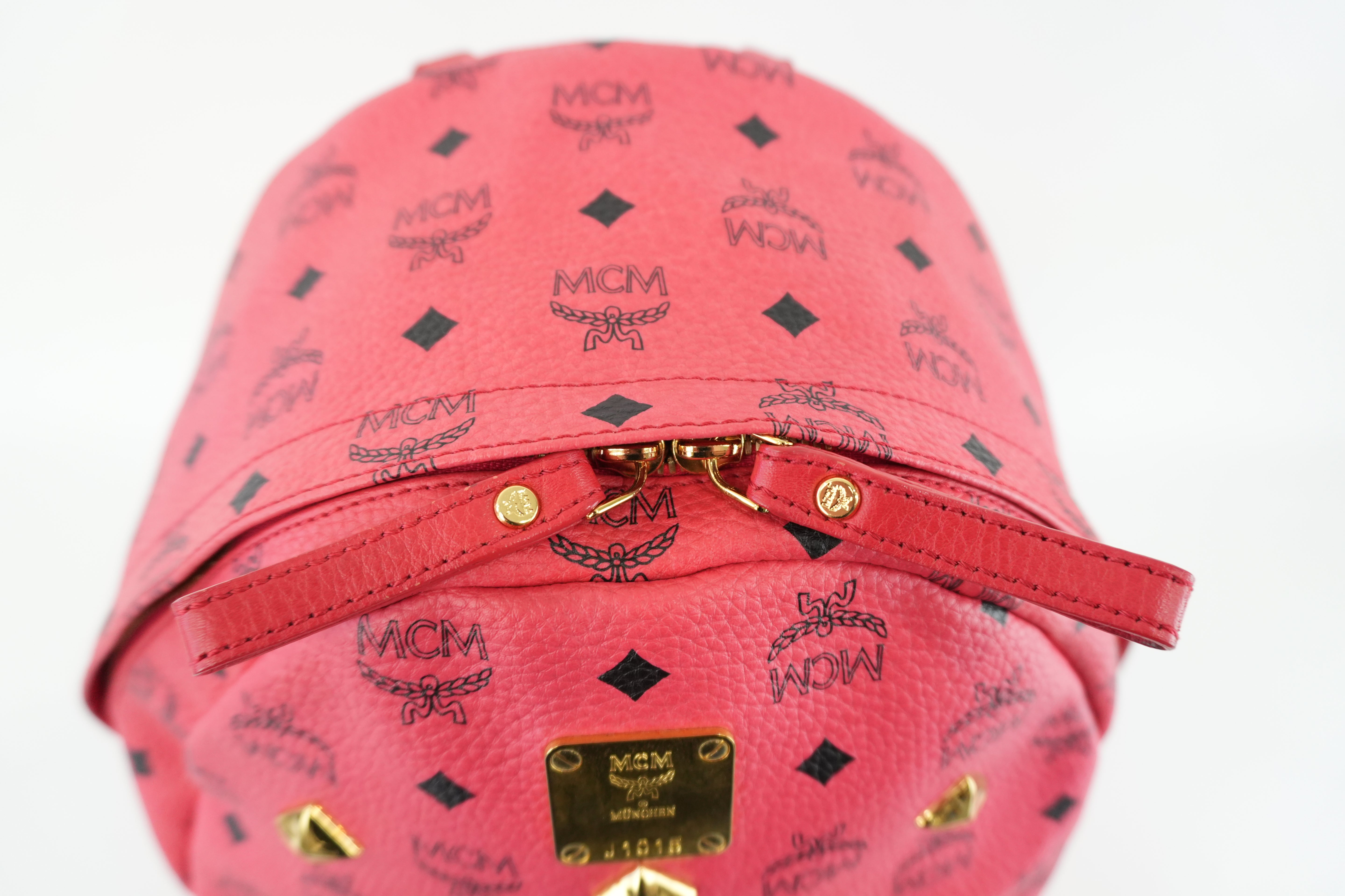 MCM Backpack Red Pink Canvas Used