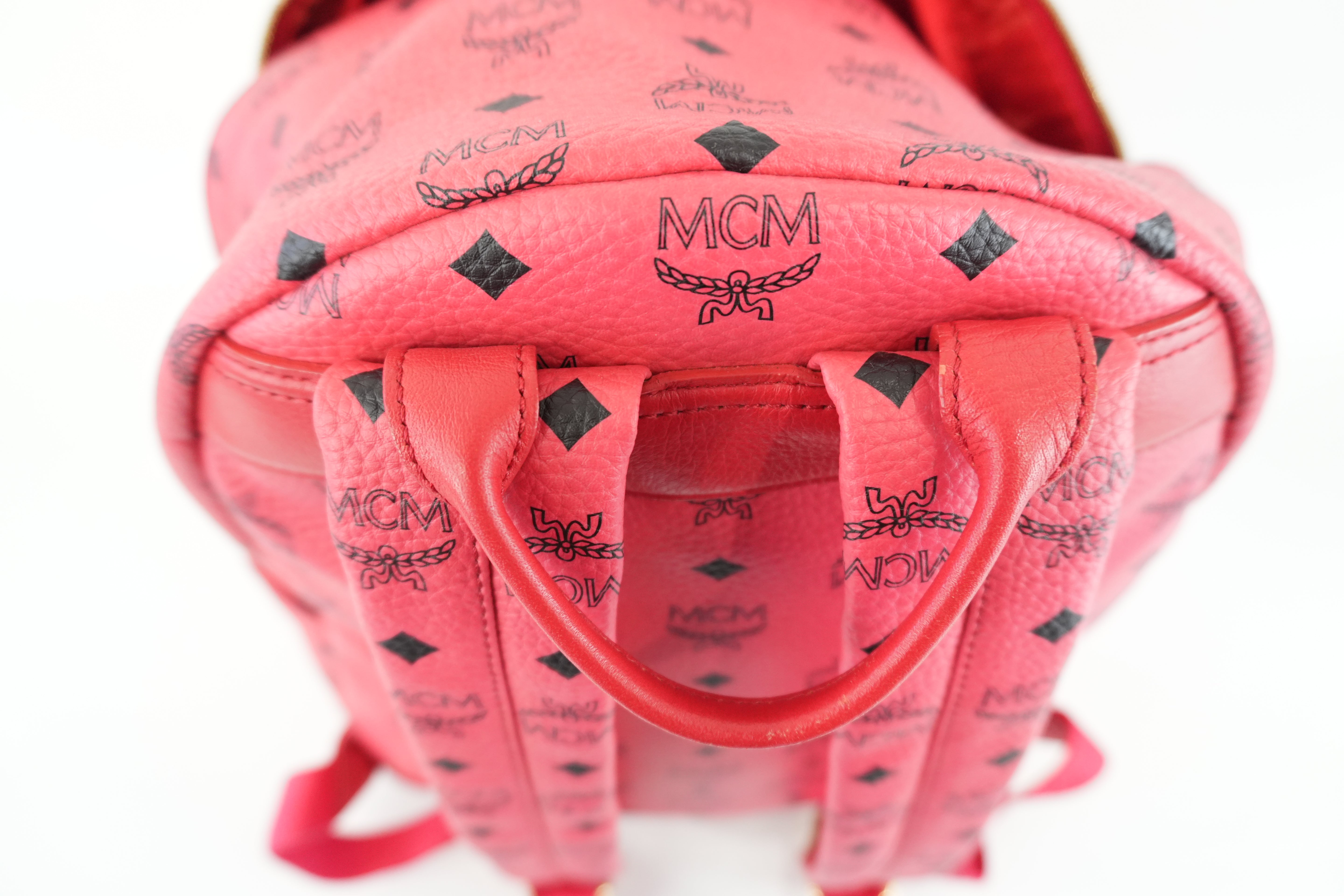 MCM Backpack Red Pink Canvas Used