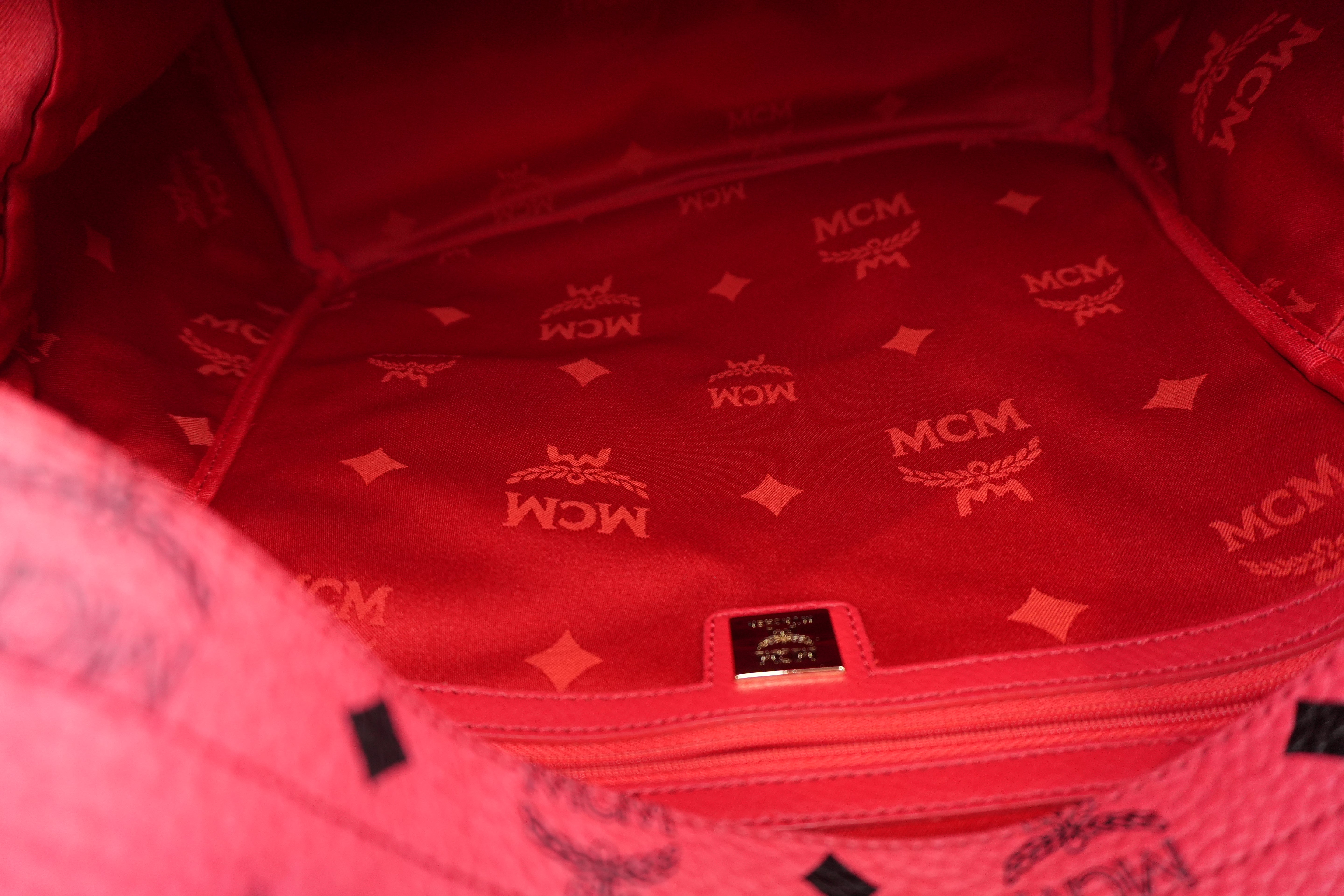 MCM Backpack Red Pink Canvas Used