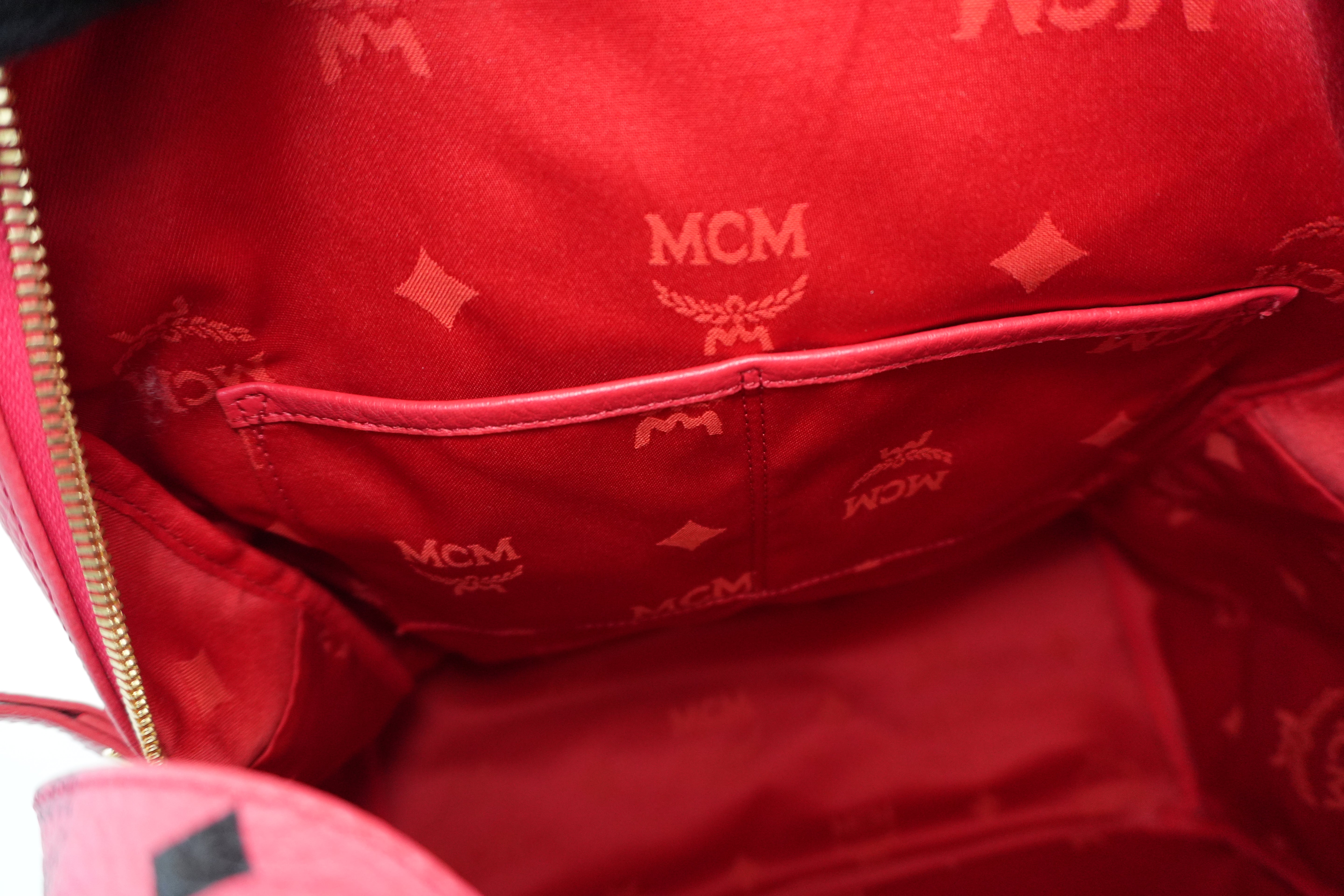 MCM Backpack Red Pink Canvas Used